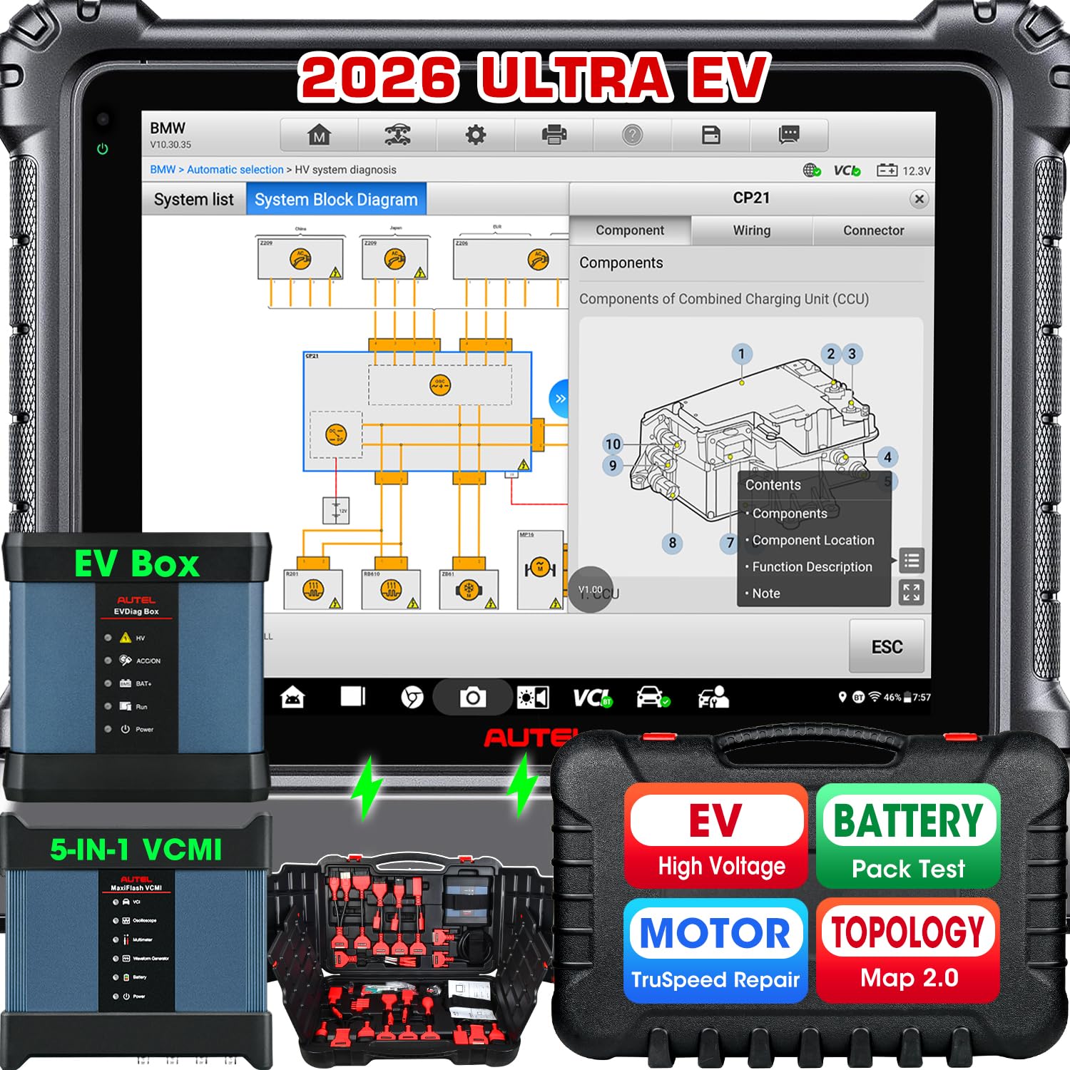 Autel MaxiSYS Ultra EV Scanner: 2026 Top EV Ver. of Ultra S2 MSUltra MS909 S2 Intelligen Scan Diagnostic, High-Voltage System Battery Pack Analyze, EVDiag KIT, 40 Service, Motor TruSpeed, Topology 2.0