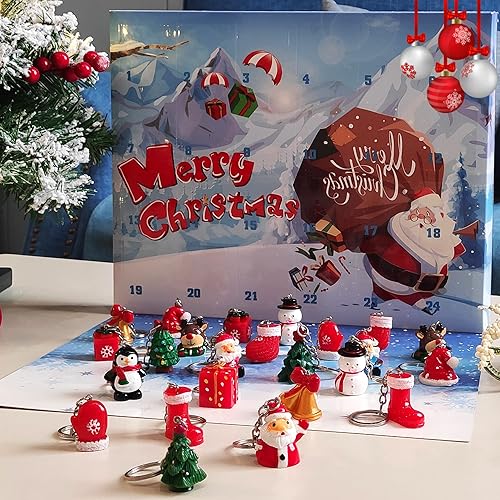 Miniatura 7 de Ogrmar Calendario de Adviento de Navidad para niños, calendario de cuenta regresiva de vacaciones con 24 piezas exquisitas y encantadoras llaveros