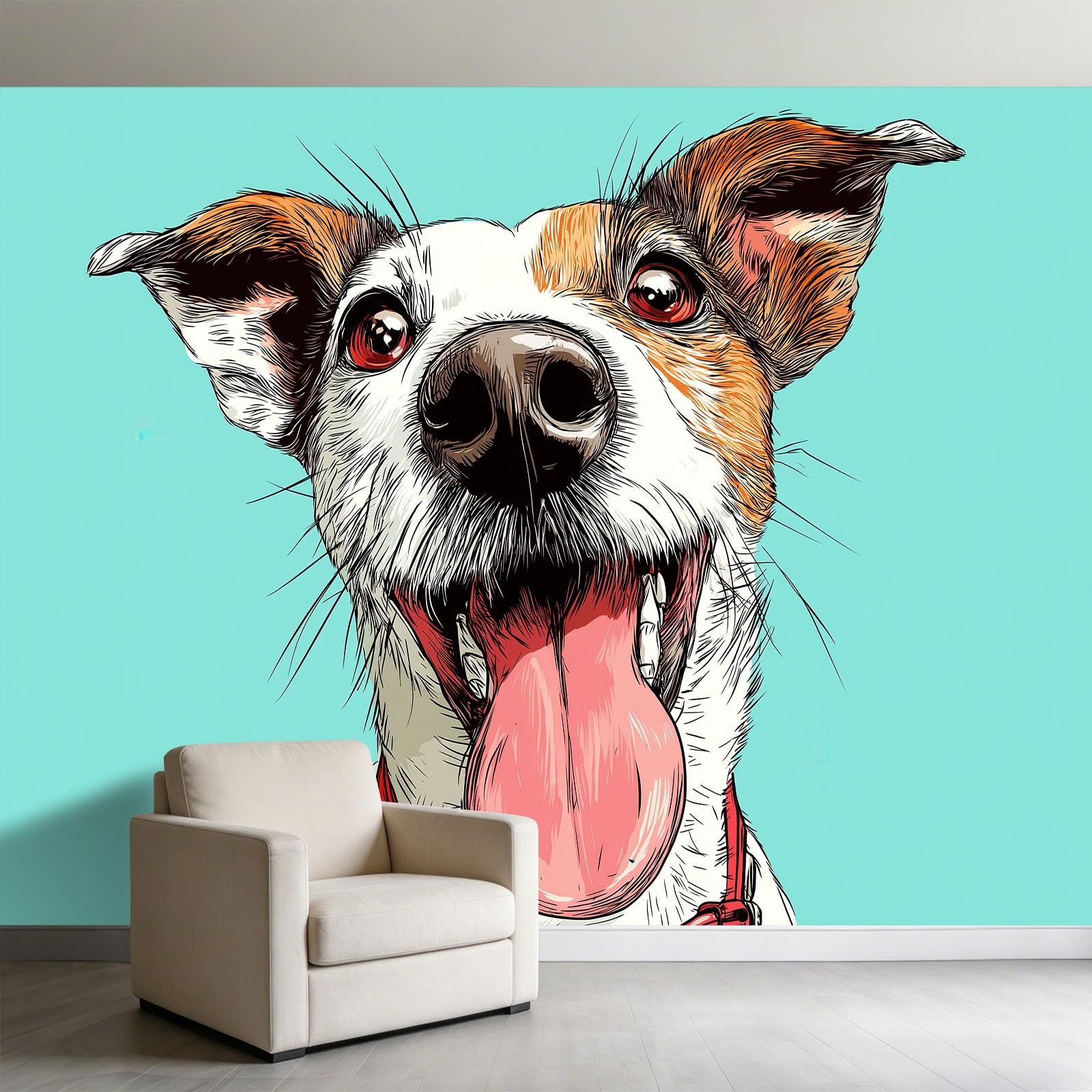Tapeta z efektem 3D, Jack Russell Terrier, 350 x 256 cm, murale ścienne, zwierzęta z kreskówki, włóknina, fototapeta do sypialni dziecięcej, miłośnika zwierząt domowych, dekoracja, łatwa w instalacji
