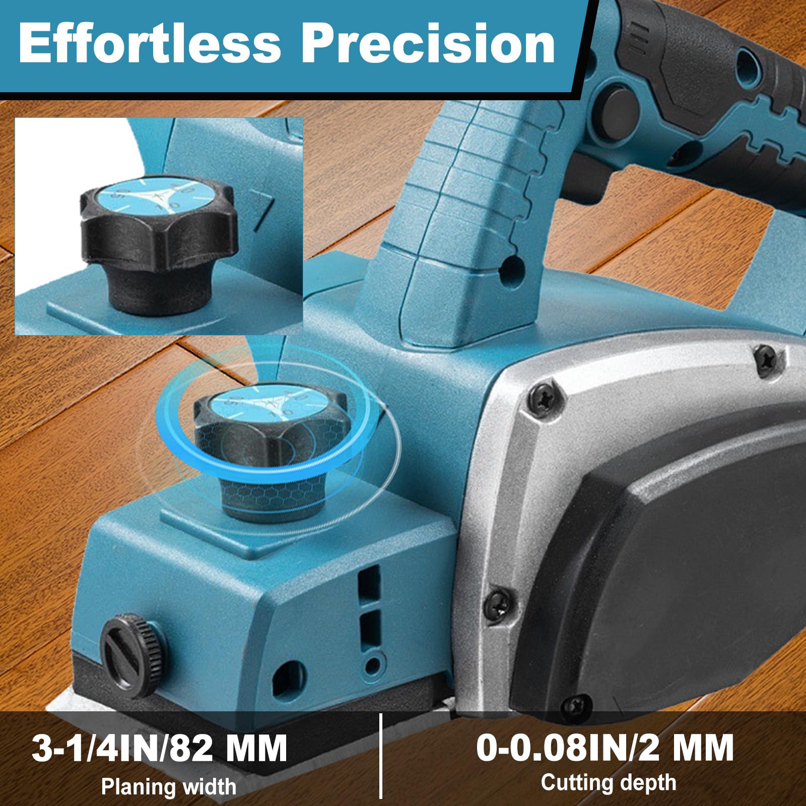 Rabot sans fil compatible avec batterie Makita 18 V, rabot électrique 15000 tr/min, largeur de rabot 82 mm, profondeur de coupe 2 mm, rabot électrique pour le travail du bois (sans batterie)