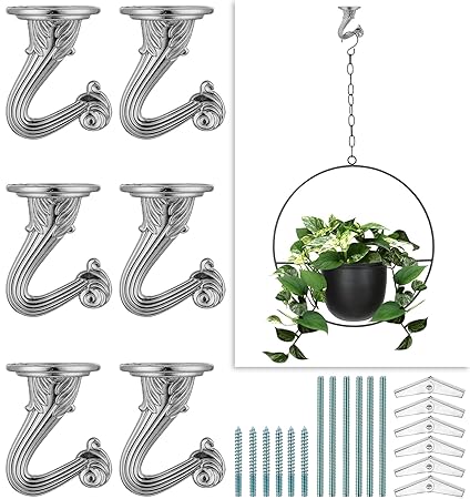 Ceiling Hook kit,6 Sets Metal Heavy Duty Swag Toggle Hooks with Hardware for Hanging Plants,Ceiling Installation Cavity Wall Fixing,Nickel