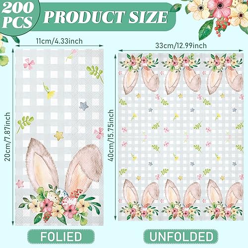 Miniatura 2 de 200 servilletas de Pascua con diseño de huevos de Pascua y conejito de baño, toallas de mano desechables de papel para primavera, servilletas de