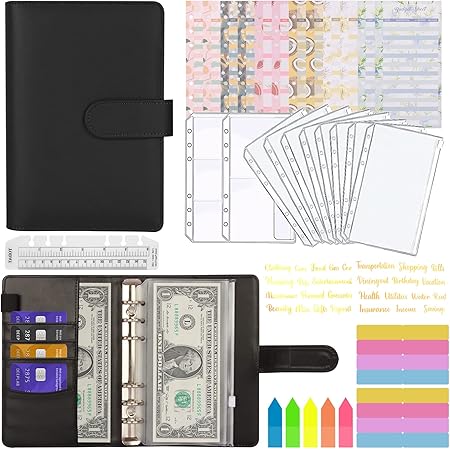 Budgetplanner, budgetringband, A6, notitieboekje voor sparen met insteekhoesjes voor cash stuffing, budgetplanner, geldhoesjes, envelopmethode, geld besparen, organizer, accessoires, blauw