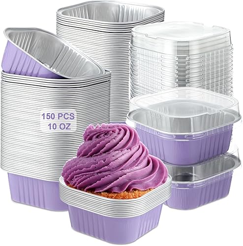 Miniatura 8 de 150 moldes desechables de 10 onzas para hornear pasteles con tapas, papel de aluminio de San Valentín, tazas para hornear cupcakes para pudín,