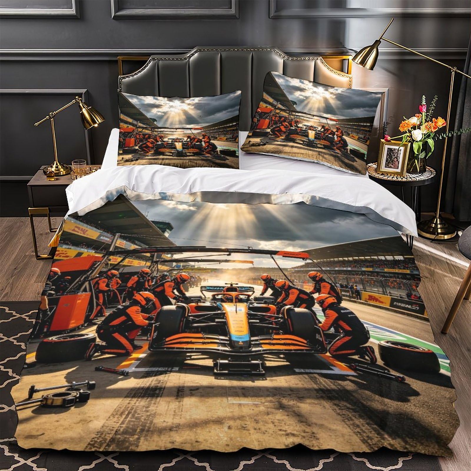 DAFUfbw 3D Printed Oscarpiastrii Quilt Cover King（220x240cm）, Breathable Duvet Cover Pit Stop Comforter Cover with Pillowcase