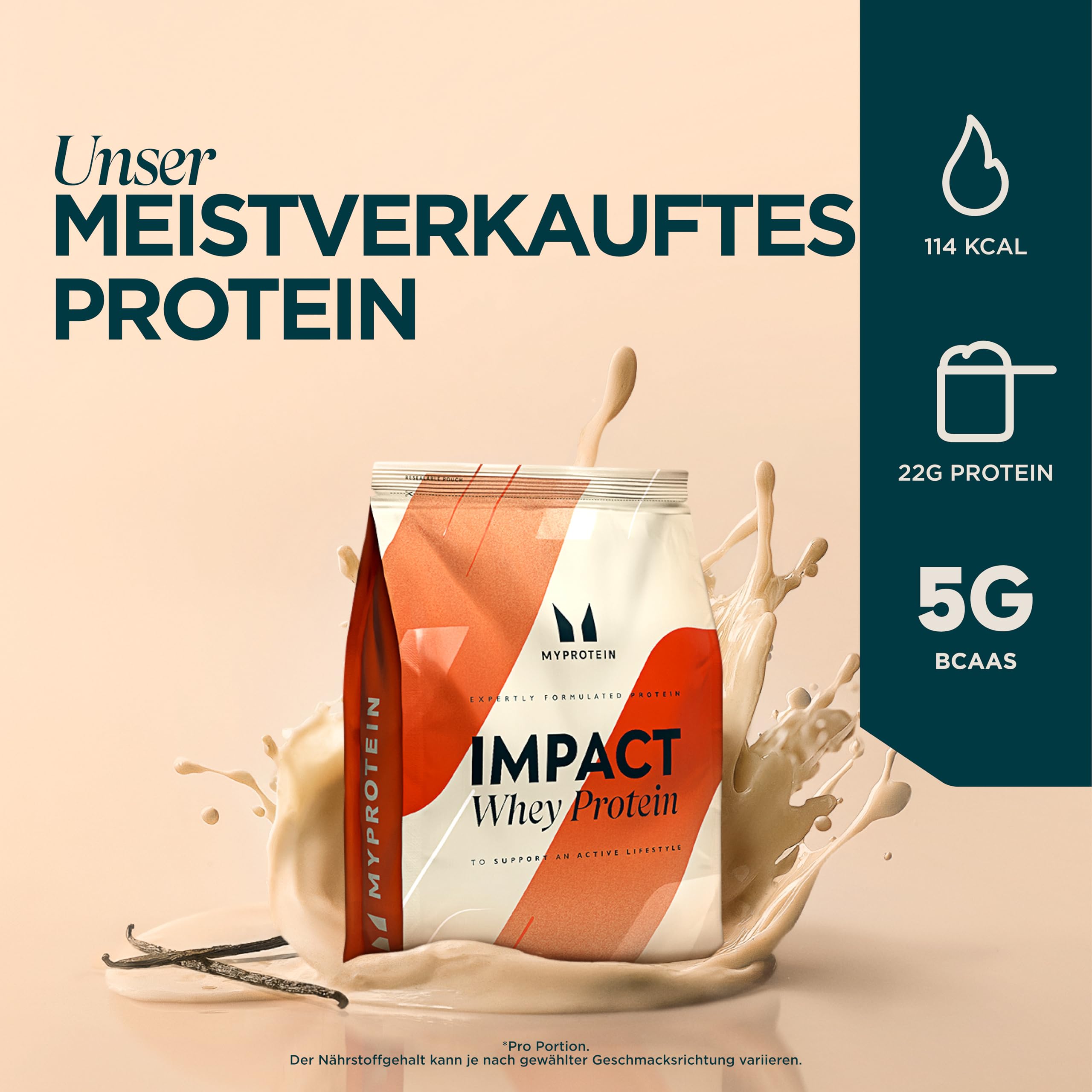 Myprotein Impact Whey Protein Pulver | Vanille - 33 Portionen | Bis zu 23 g Whey-Protein pro Portion mit BCAAs | Unterstützt Muskelaufbau & schnellere Regeneration | Vegetarisch