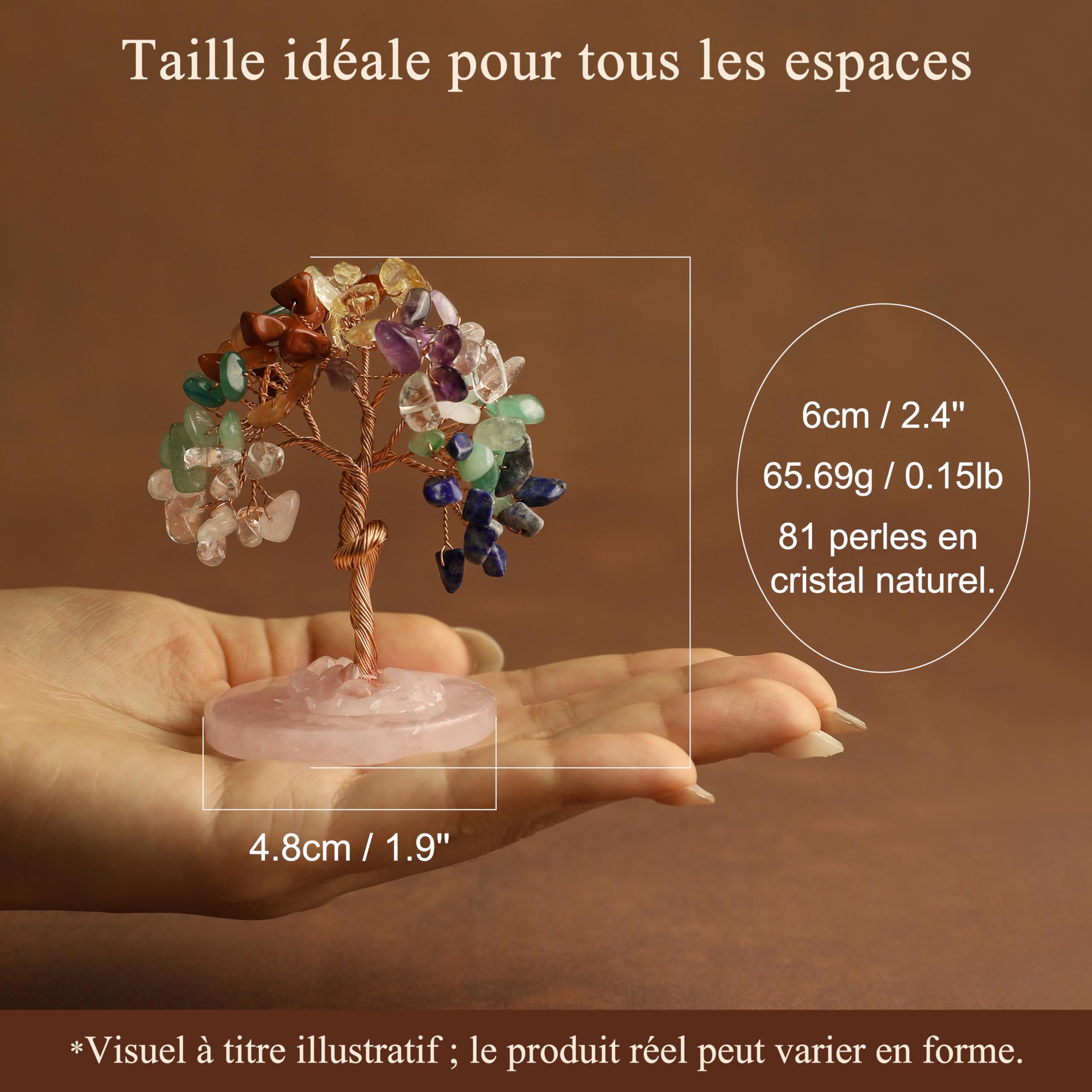 Arbre de Vie en Cristal Lot de 6 Arbres en Pierres Naturelles Chakra Quartz Rose Améthyste Citrine Cornaline Cristal de Roche Décoration Maison Feng Shui Cristaux de Guérison Idée Cadeau Spirituelle
