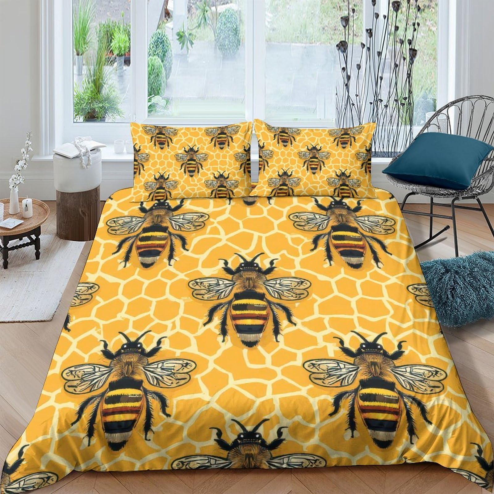 Ctjqhvkz Style-2 3D Printed Honeycomb Bee Fitted Sheet Microfiber Soft Anti-Slip Mattress Cover For Bedroom Guest Room Dorm Decor Single（135X200cm）
