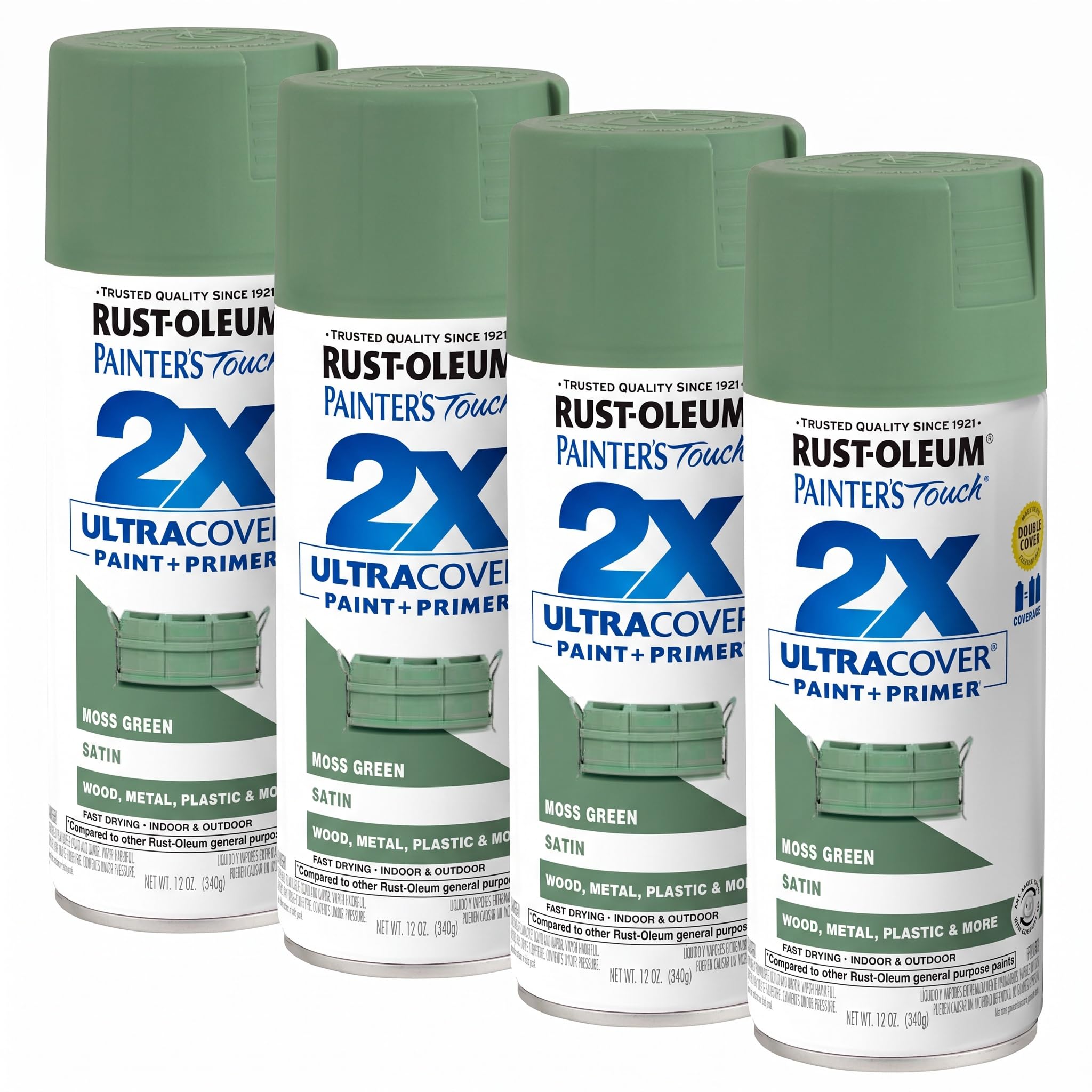 Rust-Oleum 334075 Painter's Touch 2X Ultra Cover Spray Paint, 12 oz, Satin Moss Green (Pack of 4)