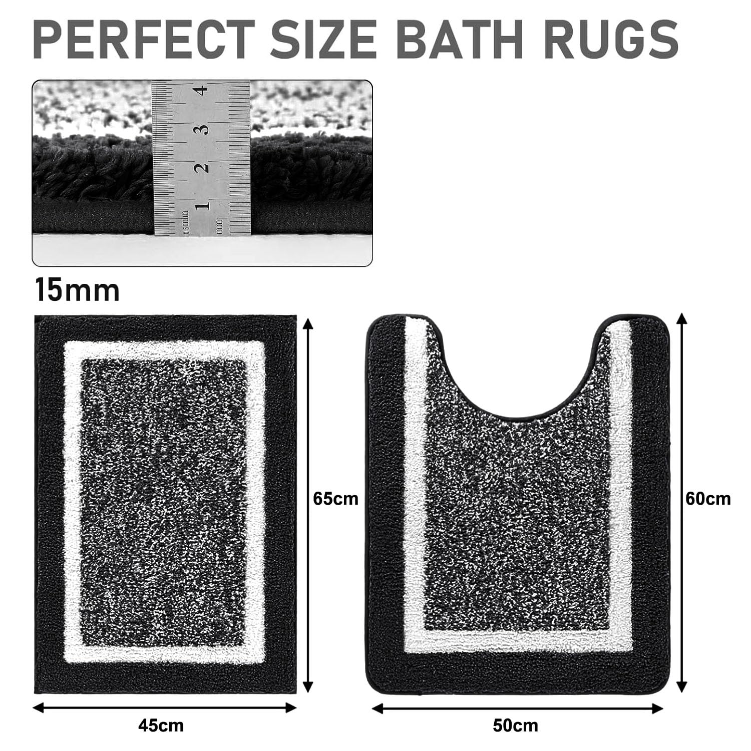 SHACOS Bathroom Rug Mat Set, Microfiber Shaggy Bath Mat, Non-Slip Soft Bathroom Carpet, Super Absorbent Quick Drying - Image 2