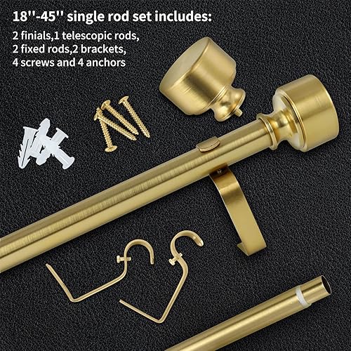 Miniatura 9 de Barras de cortina doradas para ventanas de 28 a 48 pulgadas (2.3-4 pies), barras de cortina de metal noble, barra de cortina resistente de 1 pulgada