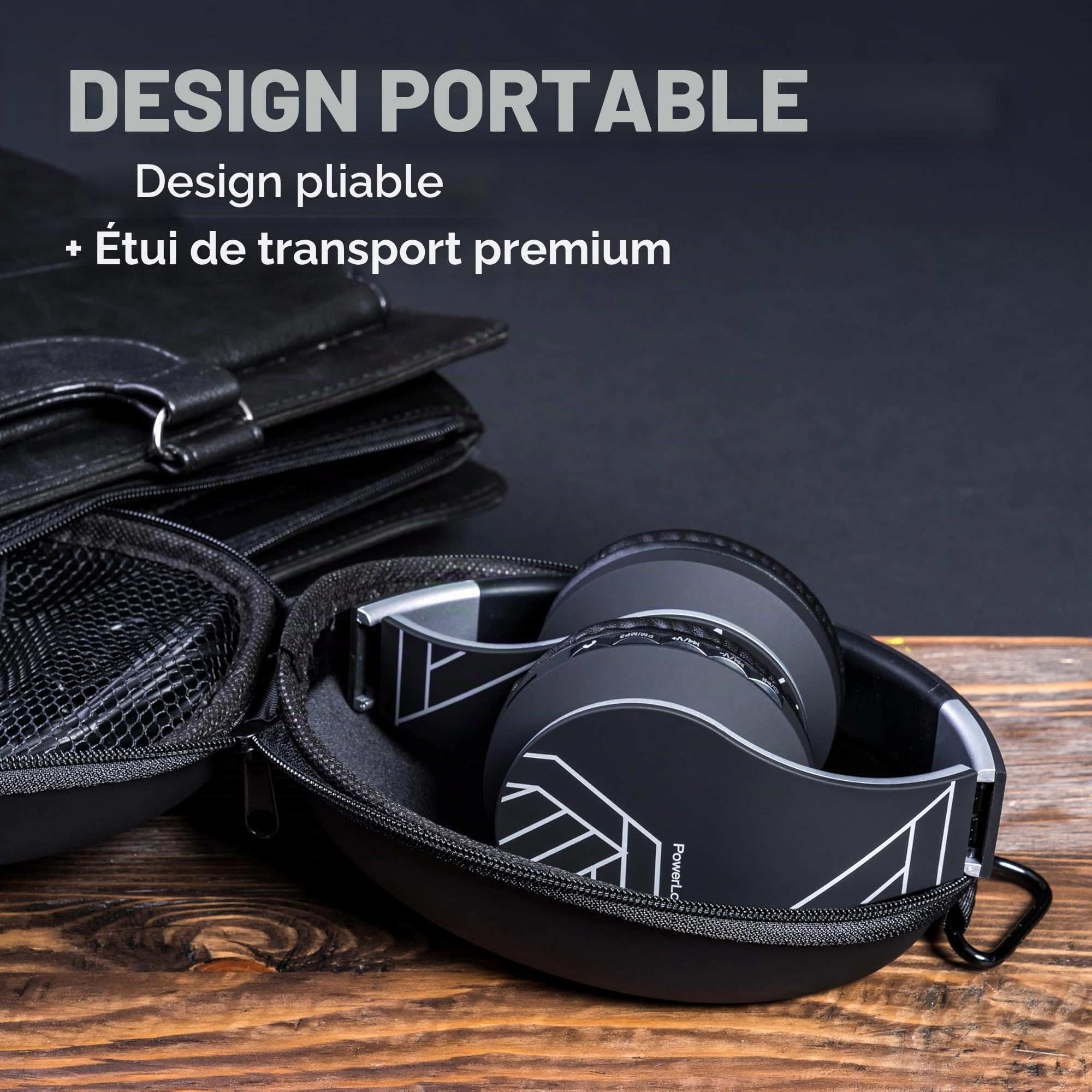 PowerLocus Casque Bluetooth sans Fil, Pliable Casque Audio Stéréo, Oreillette Bluetooth avec Micro Intégré/Micro SD/FM Radio pour Téléphones/PC/Tablettes/TV (Noir/Argent)