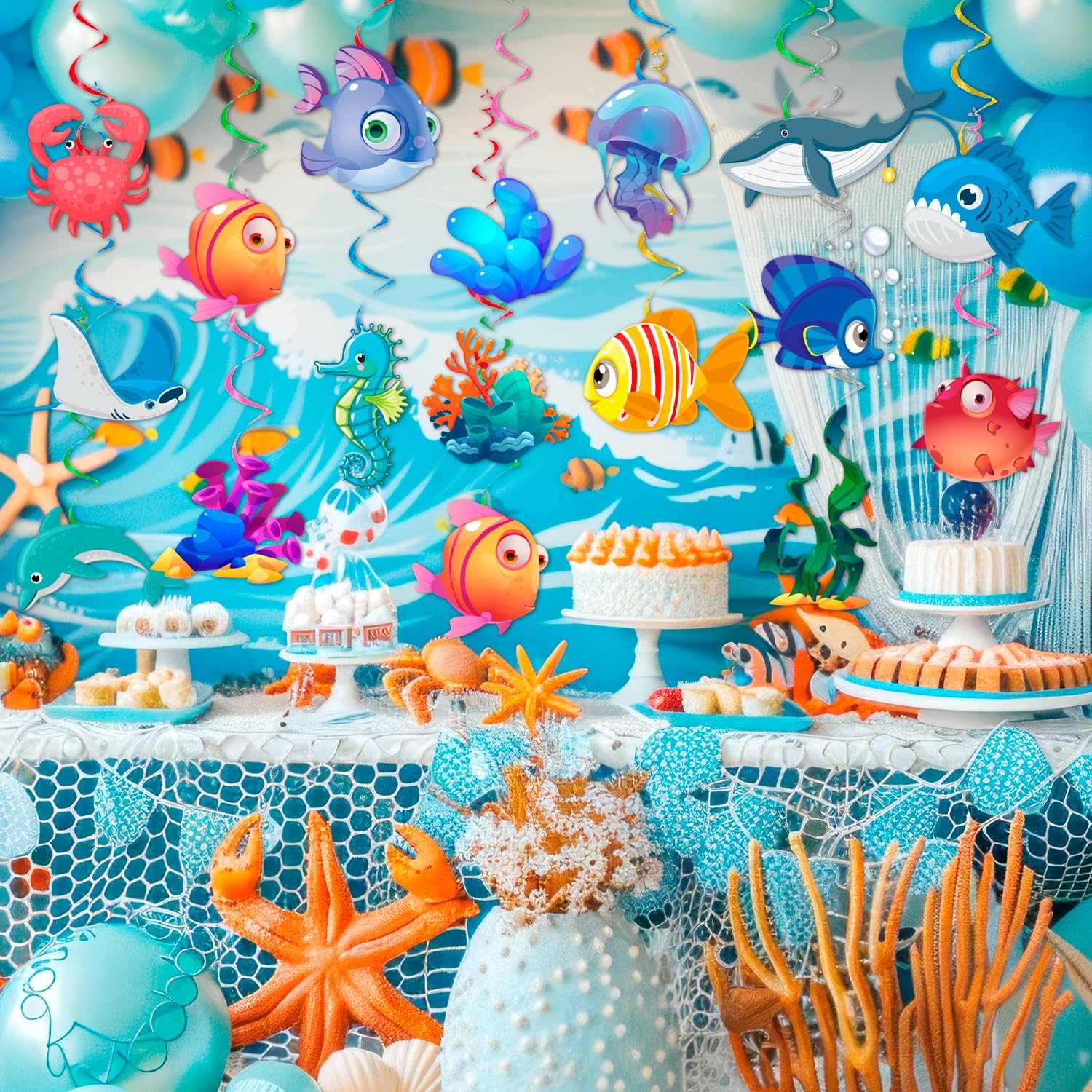 Sea Animals Hanging Swirl, 32 Pcs Marine Animal Hanging Swirls - Image 3