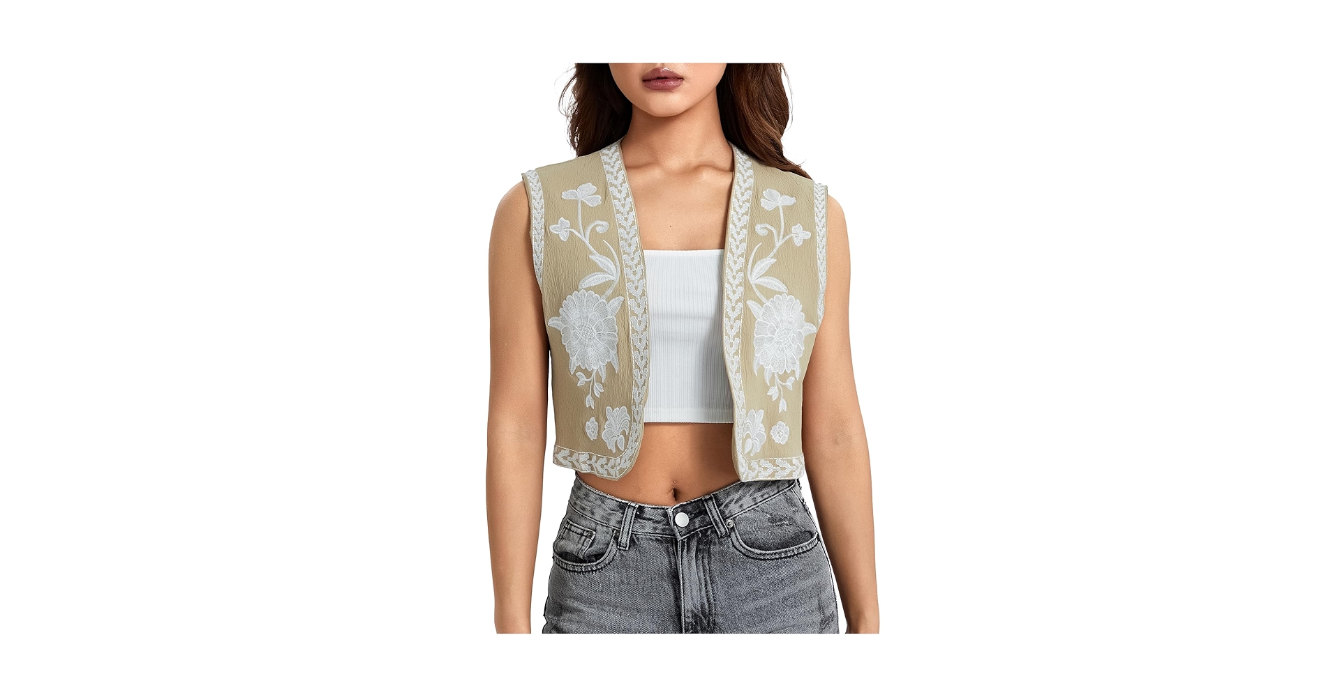 Lizynuty Women Vintage Floral Embroidered Vest Top