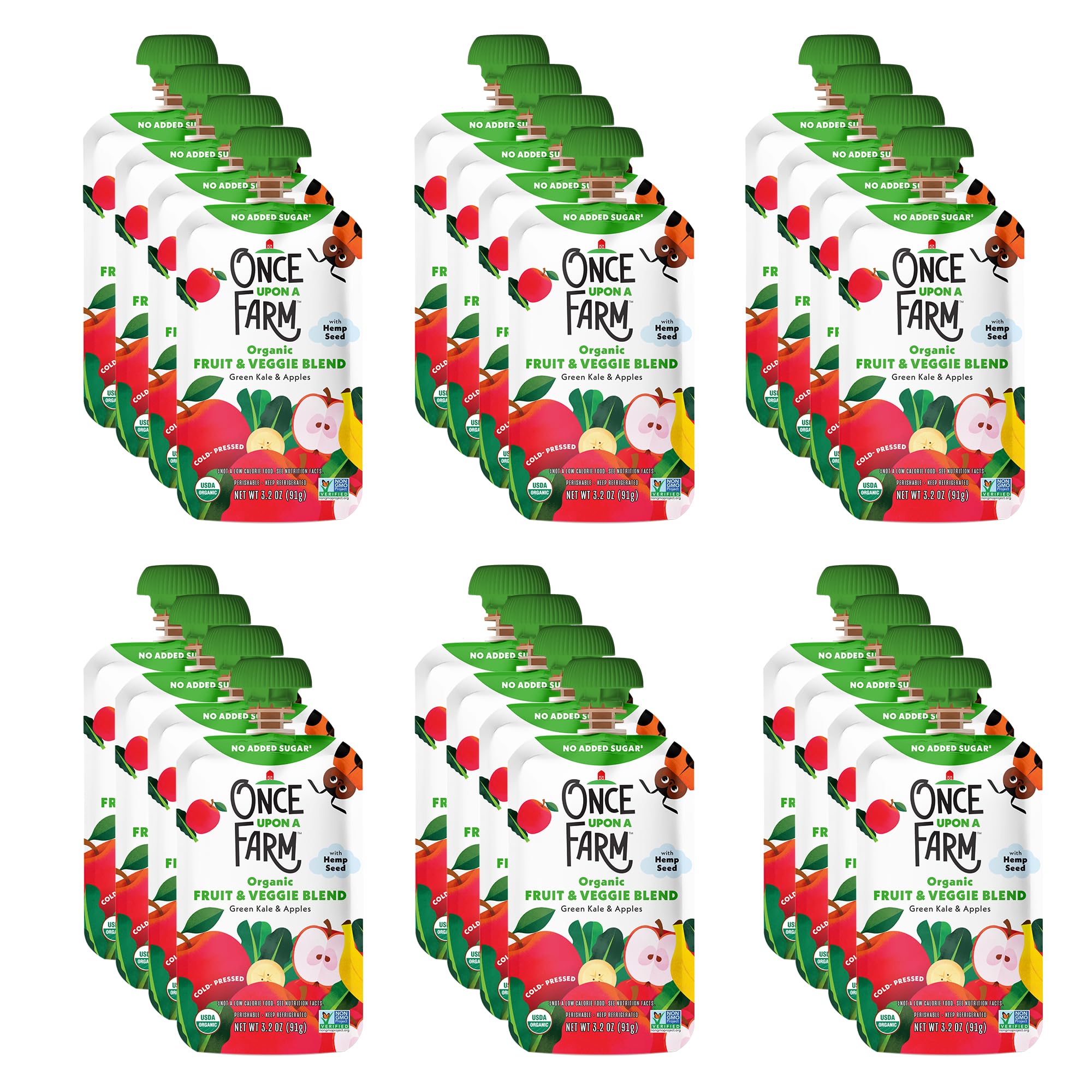 Once Upon a Farm. Green Kale & Apples, Refrigerated Pouches, USDA Certified Organic, Non-GMO, Cold-Pressure Protected, No Sugar Added, Pack of 24