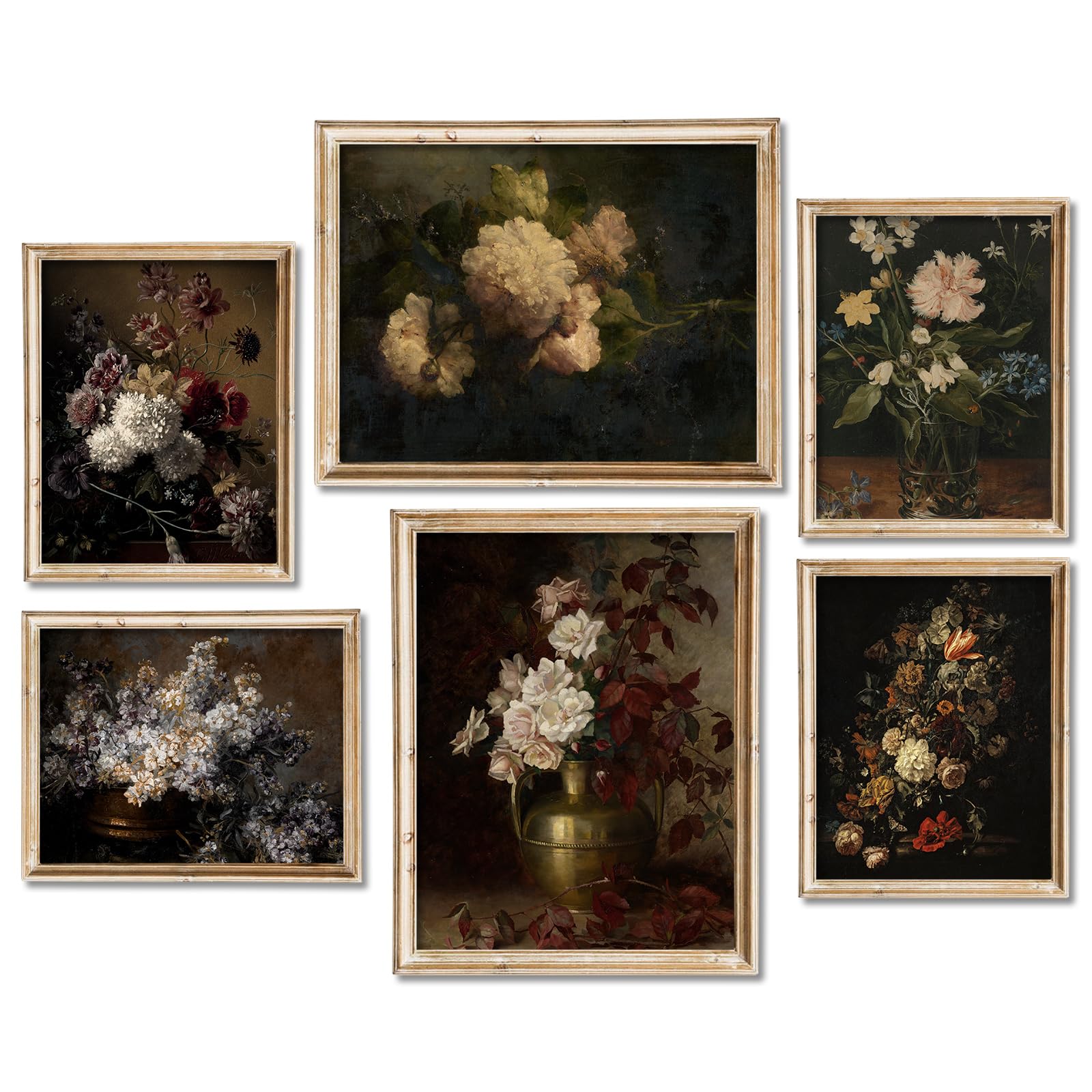 Whaline 6Pcs Dark Botanical Gallery Wall Art Prints Dark Academia Wall Decor Peony Vintage Oil Painting Floral Wall Art Poster for Halloween Gallery