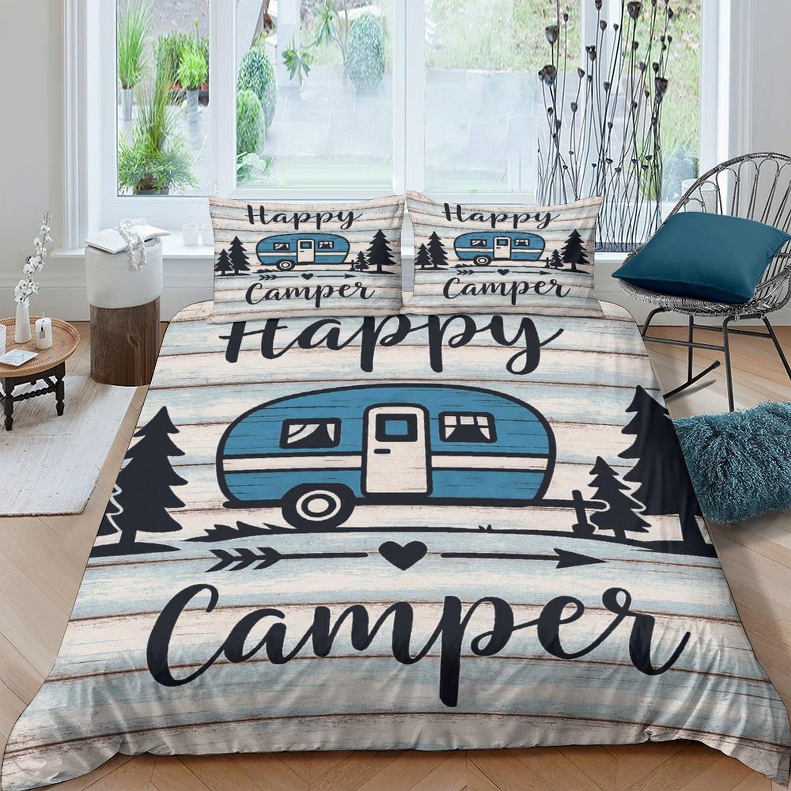 Ctjqhvkz Style-5 3D Printed Blue Camper Fitted Sheet Microfiber Soft Breathable Forest Pine Bed Cover For Bedroom Guest Room Decor Single（135X200cm）
