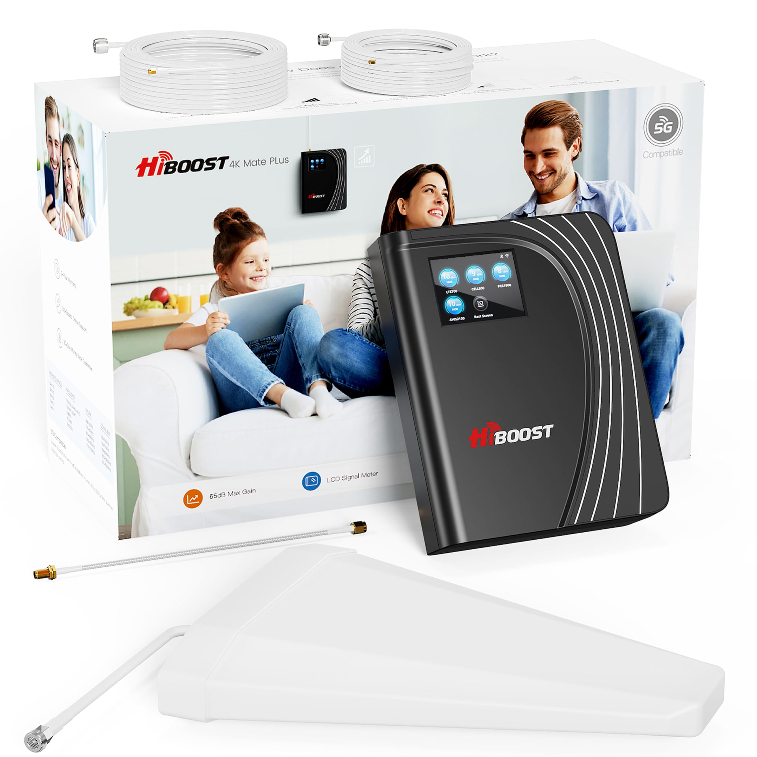 Cell Phone Booster, 4G LTE 5G Cell Phone Booster with LCD Touch Screen Cover 4,500 Sq Ft for Home Rural Cottage All U.S. Carriers Verizon, AT&T,