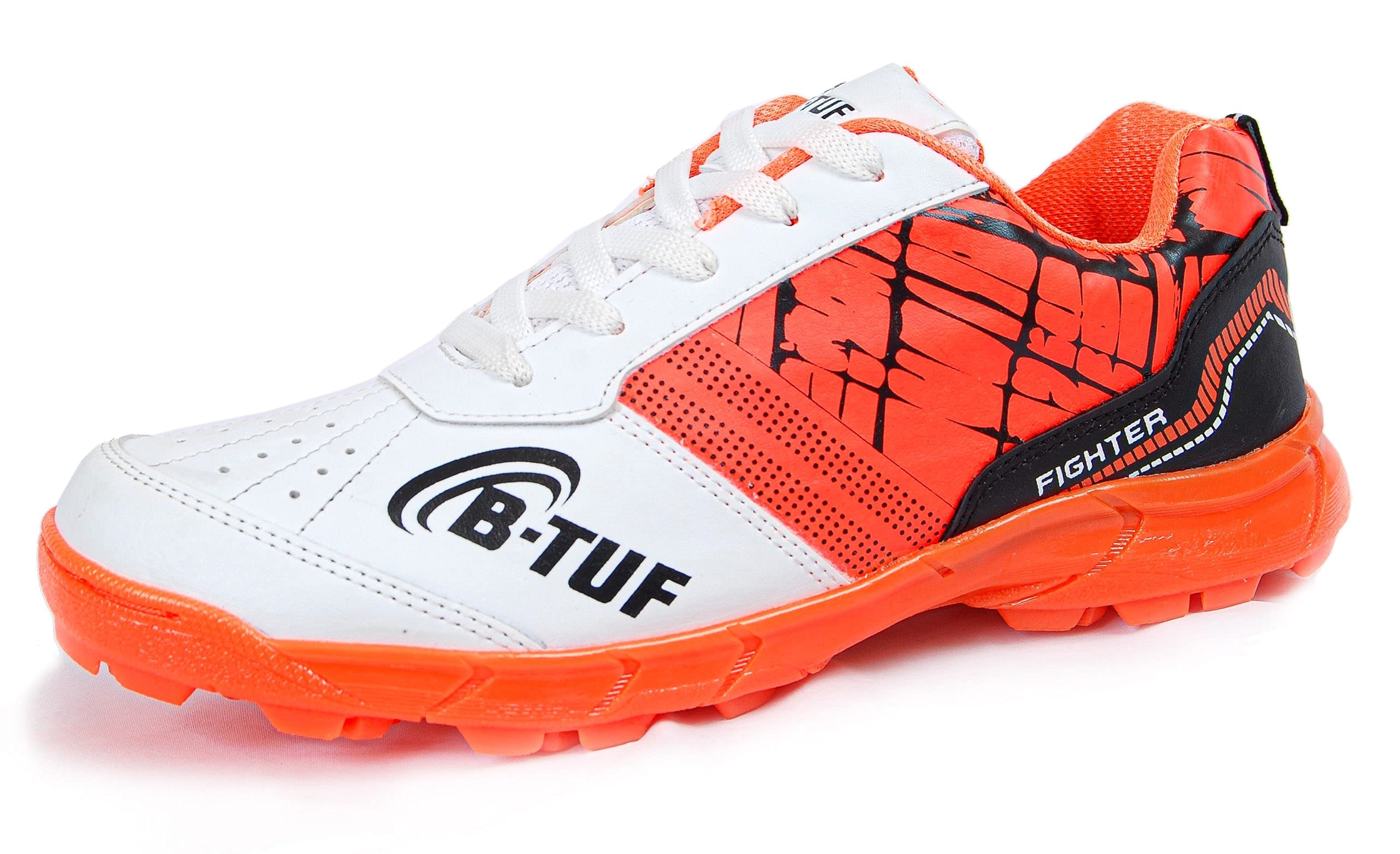 B-TUF Fighter Cricket Shoes/Studs Spikes Sports for Men Boys Unisex Kids|Lightweight and Durable | Stylish Sports Shoes | (Blue/Orange/Red/Neon Green)