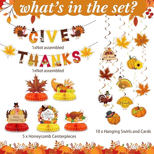 Miniatura 2 de Blosssound 29 piezas de decoraciones de fiesta de Acción de Gracias  Centros de mesa de nido de abeja de hoja de arce de pavo y calabaza, pancartas