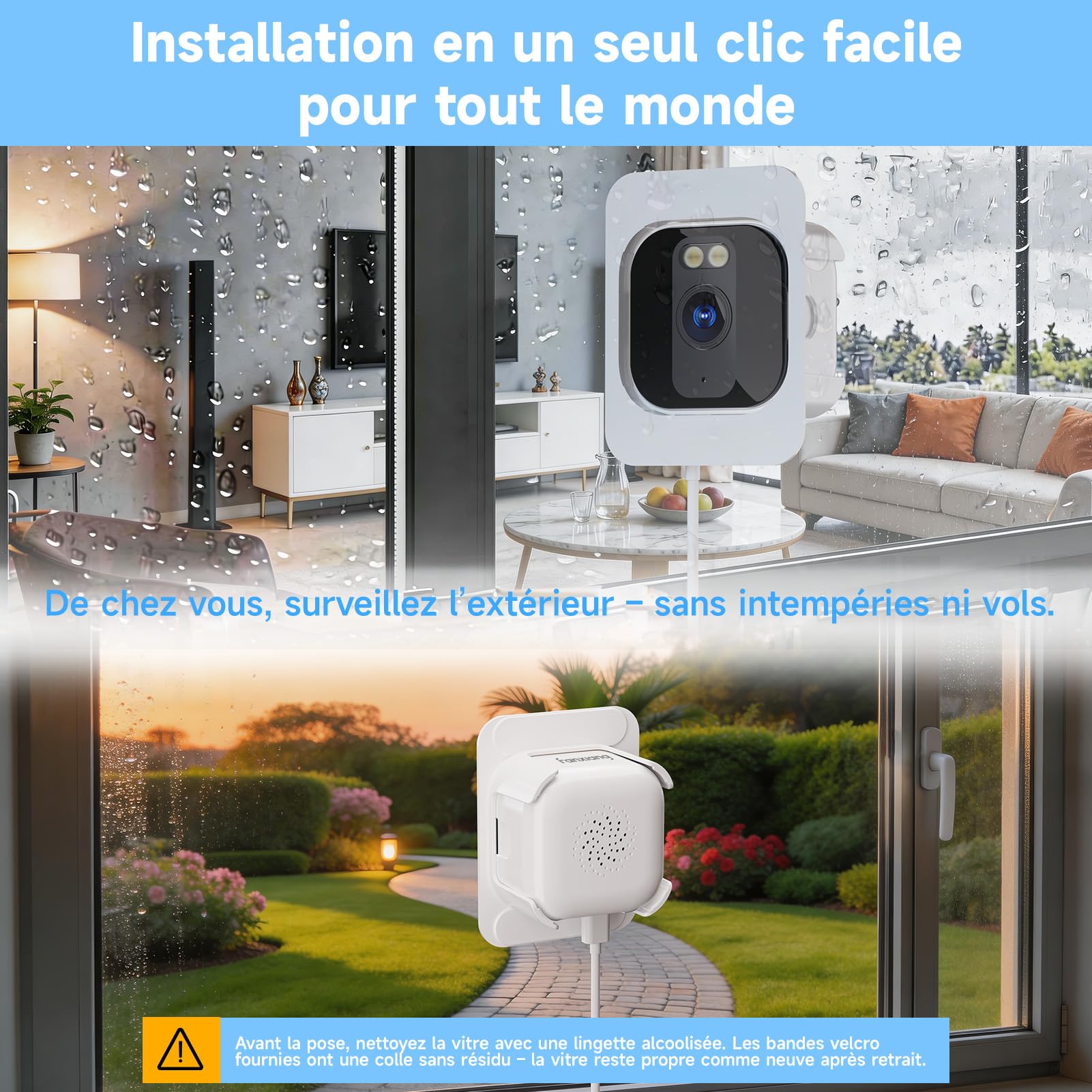 fanxiang Caméra de Surveillance Intérieure 3MP 2K HD pour Fenêtre | WiFi & Bluetooth, Caméra Connectée avec Vision Nocturne Couleur, Enregistrement 24/7, Détection de Mouvement, Audio