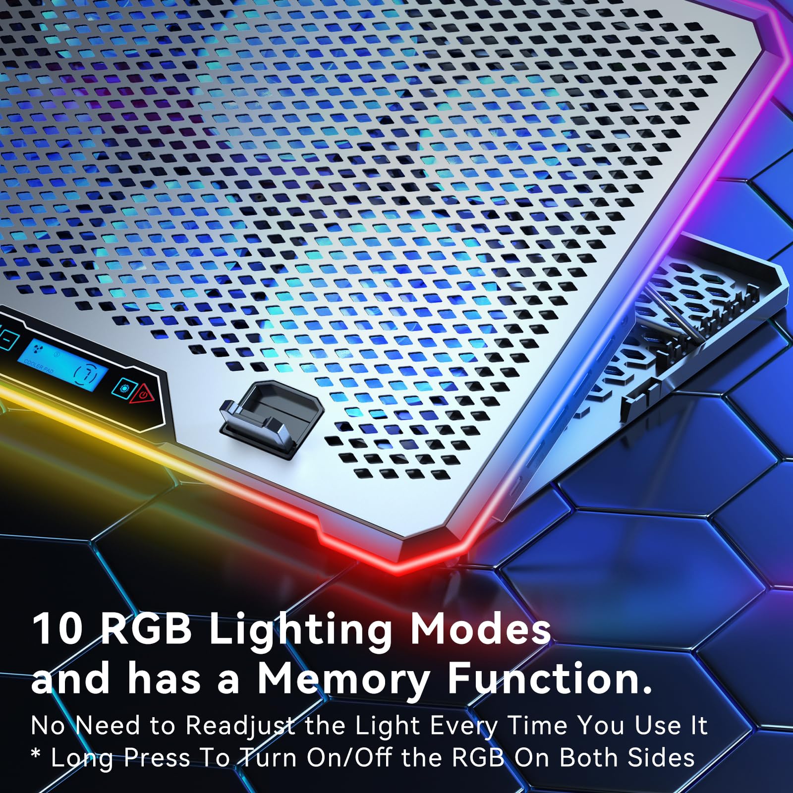 KYOLLY Laptop-Kühlpad aus Aluminiumlegierung, RGB-Gaming-Laptop-Kühler mit 6 leisen Lüftern für 15,6–17,3 Zoll Laptops, Ständer mit 9 Höhen, LCD-Bildschirm, 4 USB-Anschlüsse mit 1 3.0HUB, 2 2.0HUB,