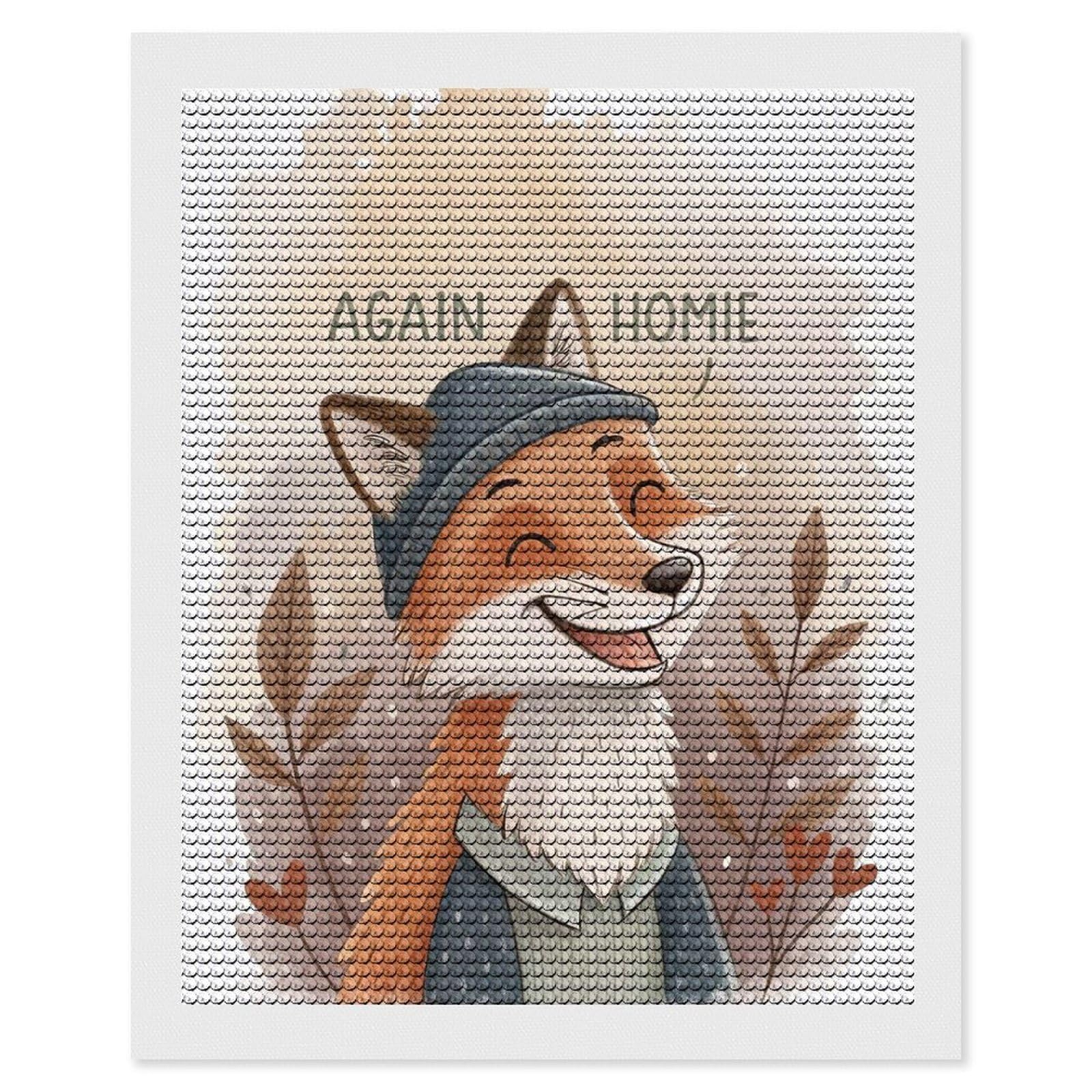 Junmoney Cute Fox Wearing A Beanie Diamond Art Canvas 16"x20", for Adults, Pleasing Wall Art Project, Modern Decor, Gift Idea, Nice Detail and Sparkle