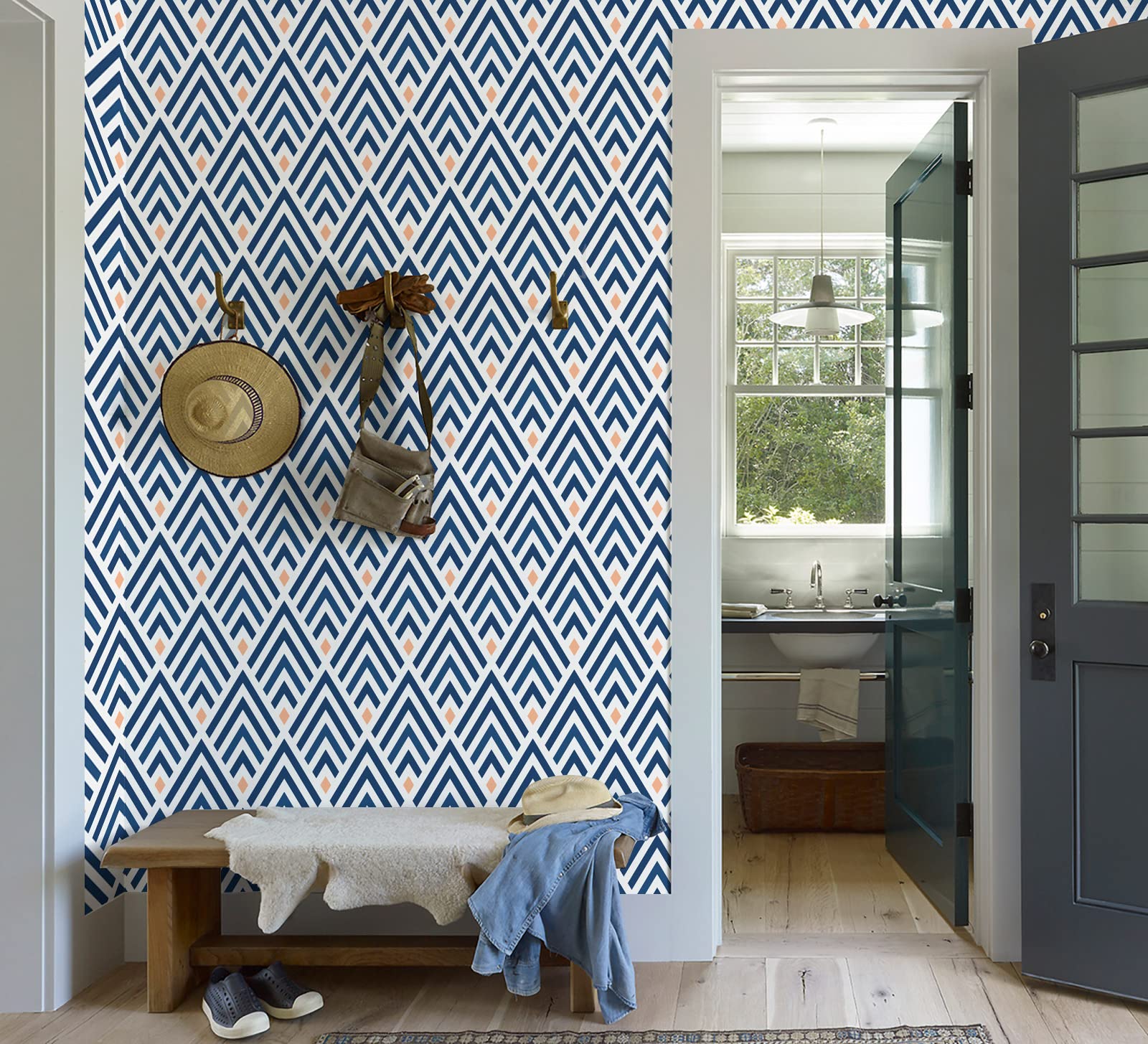 Carta Da Parati Adesiva Blu Geometrica - 44.5x500cm, Vinile, Facile Applicazione, Per Pareti - Foto 6