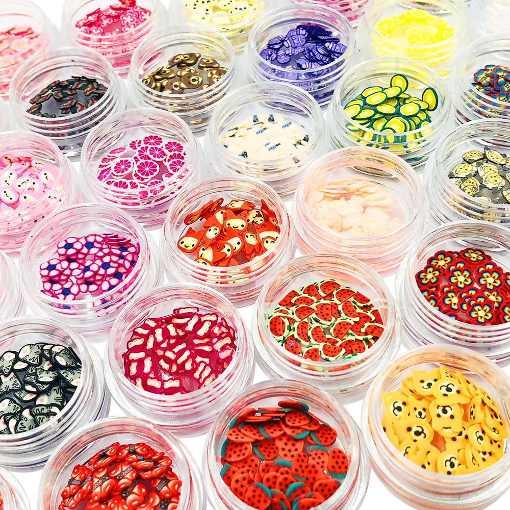 36 cajas de rebanadas de manicura de frutas, lyfLux 36 estilos de barra de uñas DIY, cerámica blanda 3D, producción de resina, brillo de labios y decoraciones (fruta, animal, dibujos animados)