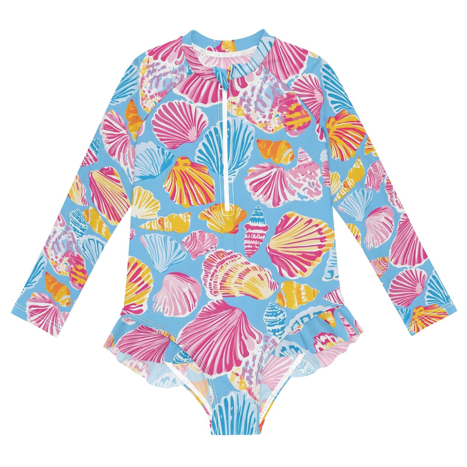 ALAZA Toddler Swimsuit Girl Bathing Suit Swimwear Rash Guard Yellow Cute Shell Long Sleeve 3T