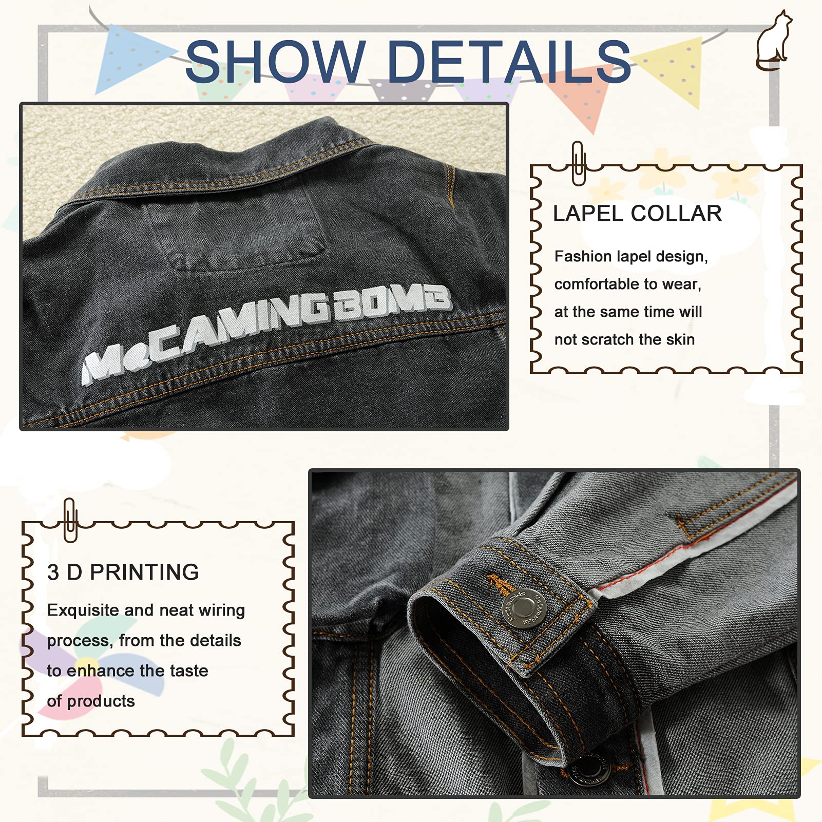 Kinder Jeansjacke Jungen Jeans Jacke mit Buchstaben Denim Jacket Outdoor Mantel Übergangsjacke Frühling Herbst