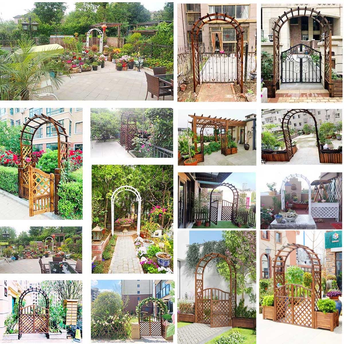 Drewniany łuk ogrodowy, wytrzymałe łuki różane, krata, biała pergola, podpory, bardzo szerokie, 160 cm, dekoracje ślubne na ceremonię plenerową