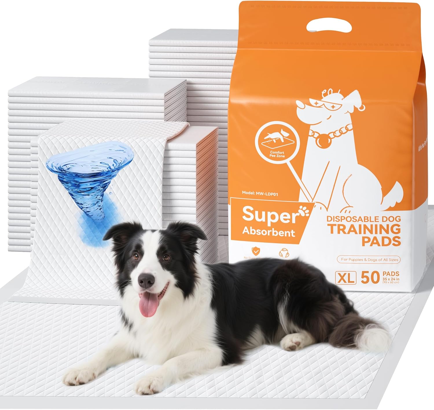 Puppy Pads 50 Count - 35x24 Inch Super Absorbent Dog Pee Pads, 6-Layer Quick-Dry Leak-Proof Disposable Pee Potty Training Pads for Dogs and Cats, Extra Large