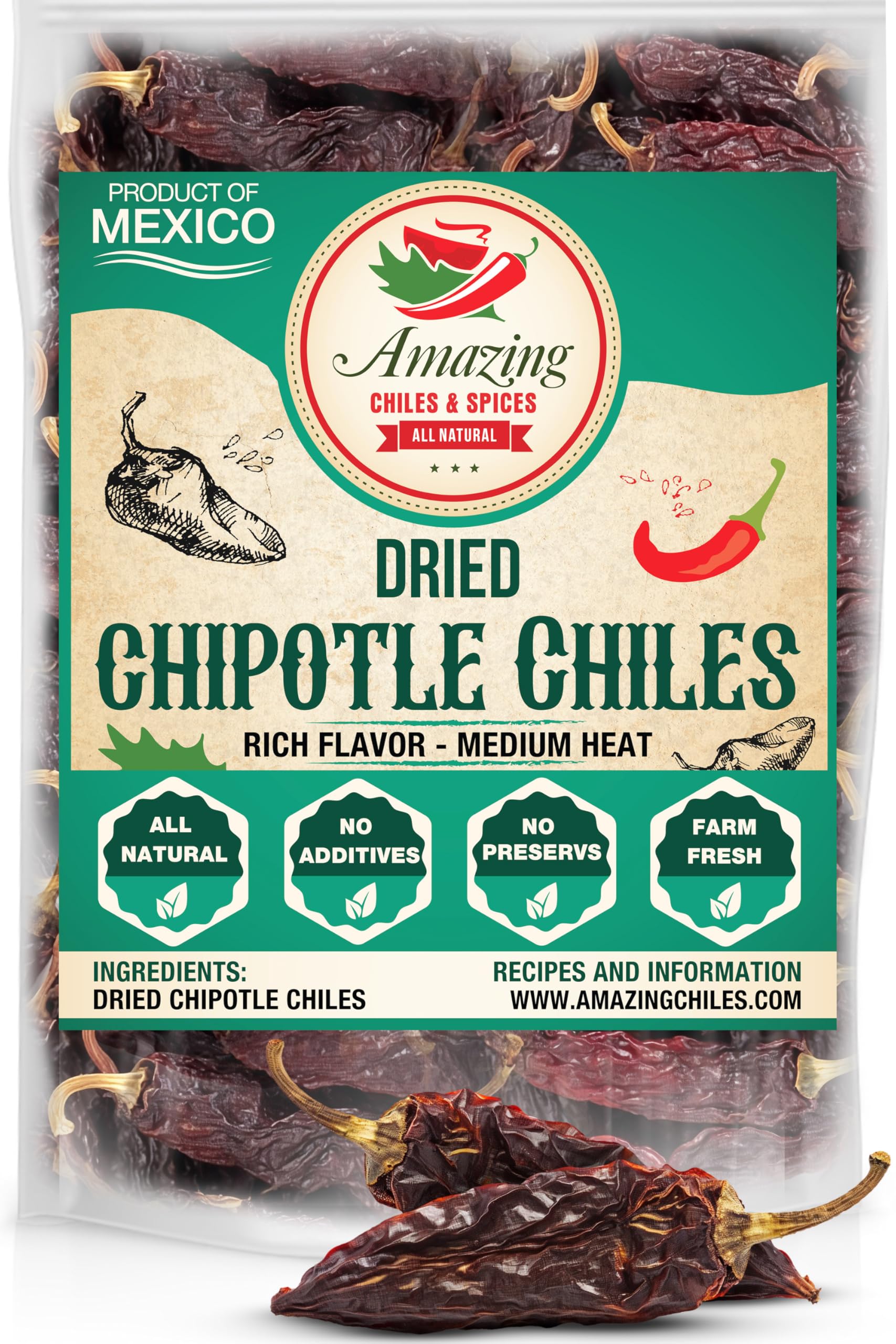 Dried Chipotle Morita Chile Peppers 4 oz – Robust Smokey Flavor, Use For Mexican Recipes, Mole, Sauces, Tamales, Salsa, Meats, Stews. Medium to High Heat - Resealable Bag. By Amazing Chiles and Spices