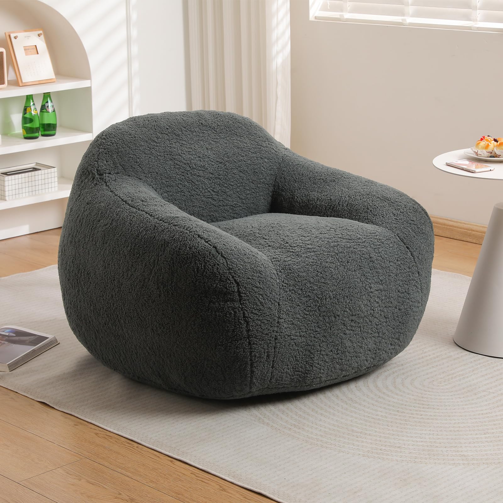 COCONINO WJ Beanbag Chair, Bean Bag Chair with Filler, Adult Bean Bag Chair for Living Room, Cozy Beanbag Chair for Adults with Filling (Teddy Fabric in Gray Green, 39.4