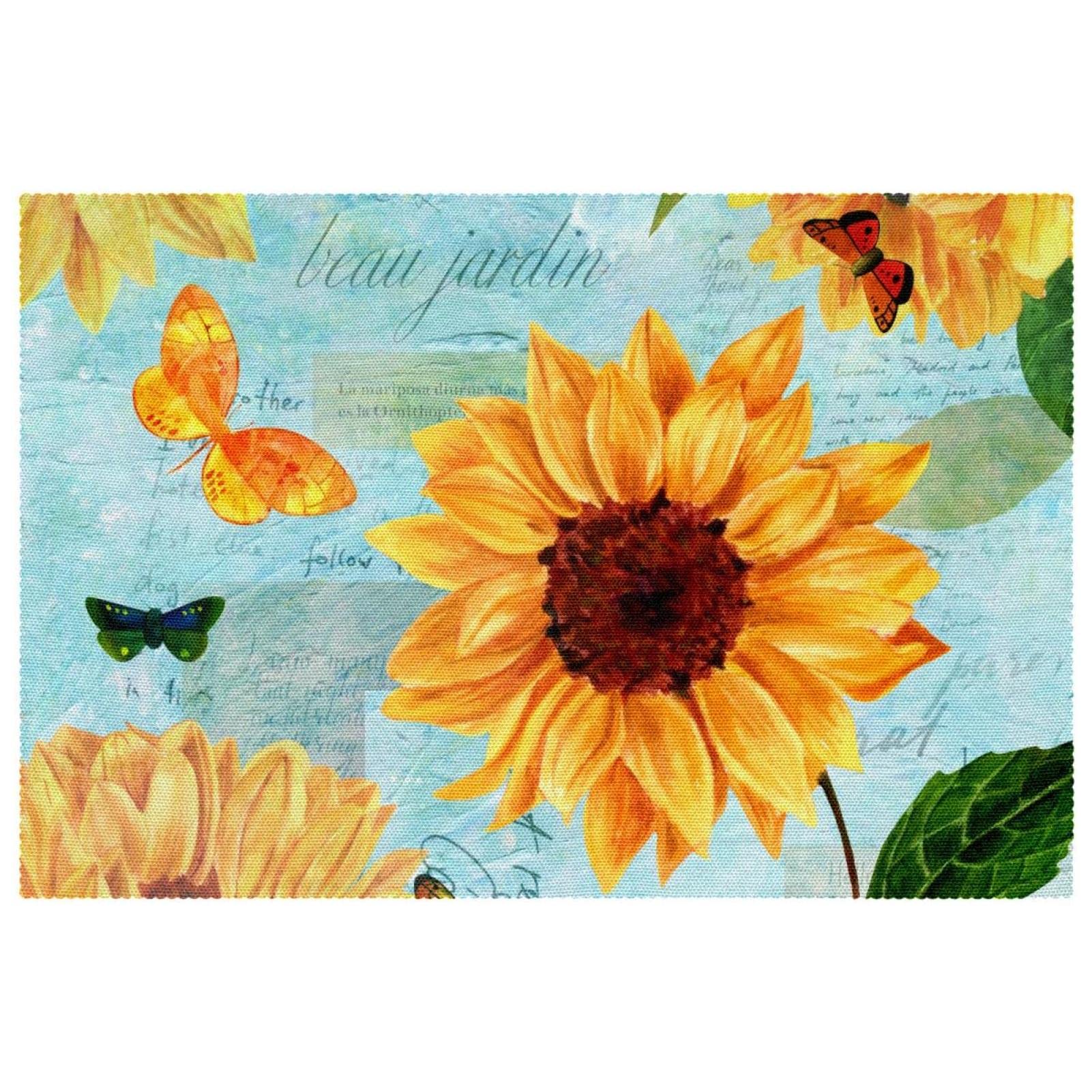 Sets de table tournesols et papillons antidérapants lot de 6 pièces 30x45 cm