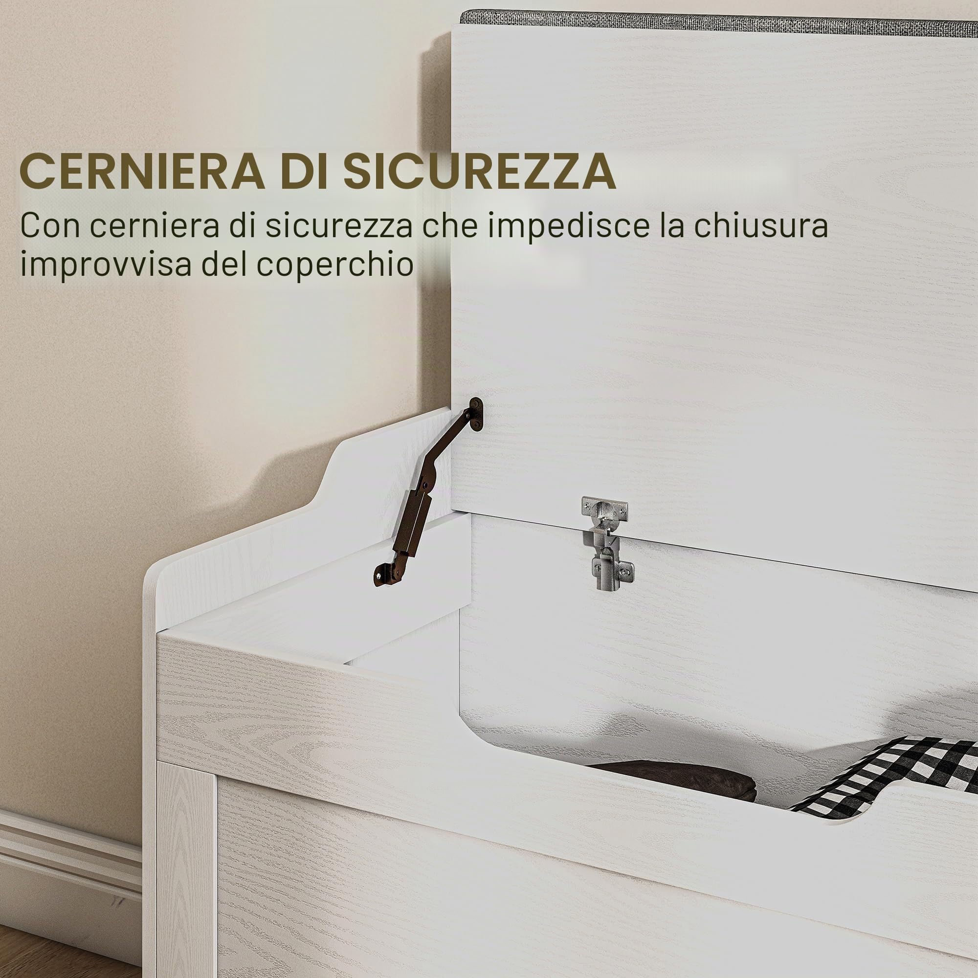 HOMCOM Cassapanca con coperchio portaoggetti 75x40x56 cm Bianco