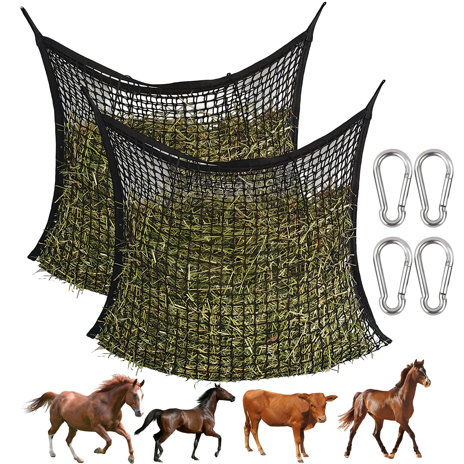 Vegena 2pcs Filet À Foin Pour Chevaux, Filet À Foin Sac À Foin Pour Chevaux Filets À Foin Filet D'alimentation Filet De Nourriture Pour Foin Pour Une Alimentation Adaptée À L'espèce 90 x 60cm