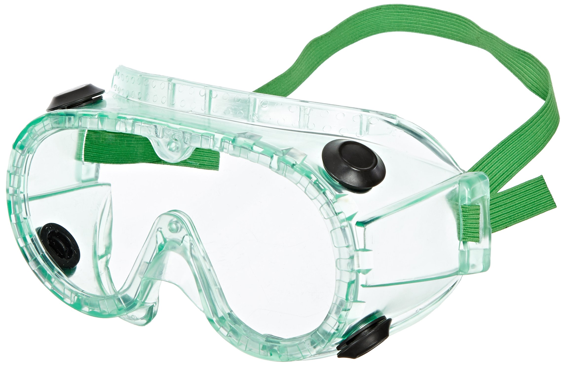 Sellstrom (Packaged 1 per Bag, Clear Lens) - 88200 PVC Indirect Black Vent Chemical Splash Goggle, Green Tinted Body/Clear Lens, Made in USA