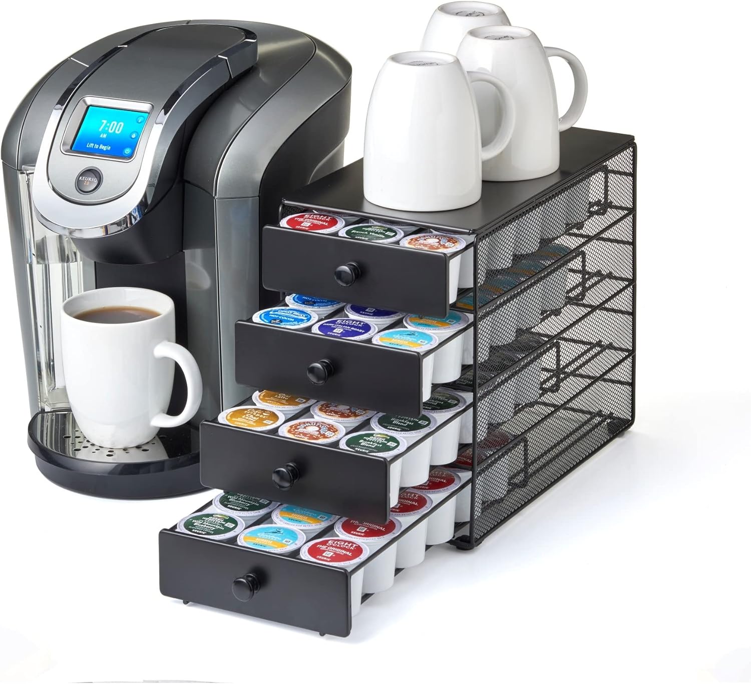 Nifty Coffee Pod Drawer – Black Satin Finish, Compatible with K-Cups, 72 Pod Pack Capacity Rack, 4-Tier Holder, Super-Sized Storage, Stylish Home or Office Kitchen Counter Organizer : Home & Kitchen