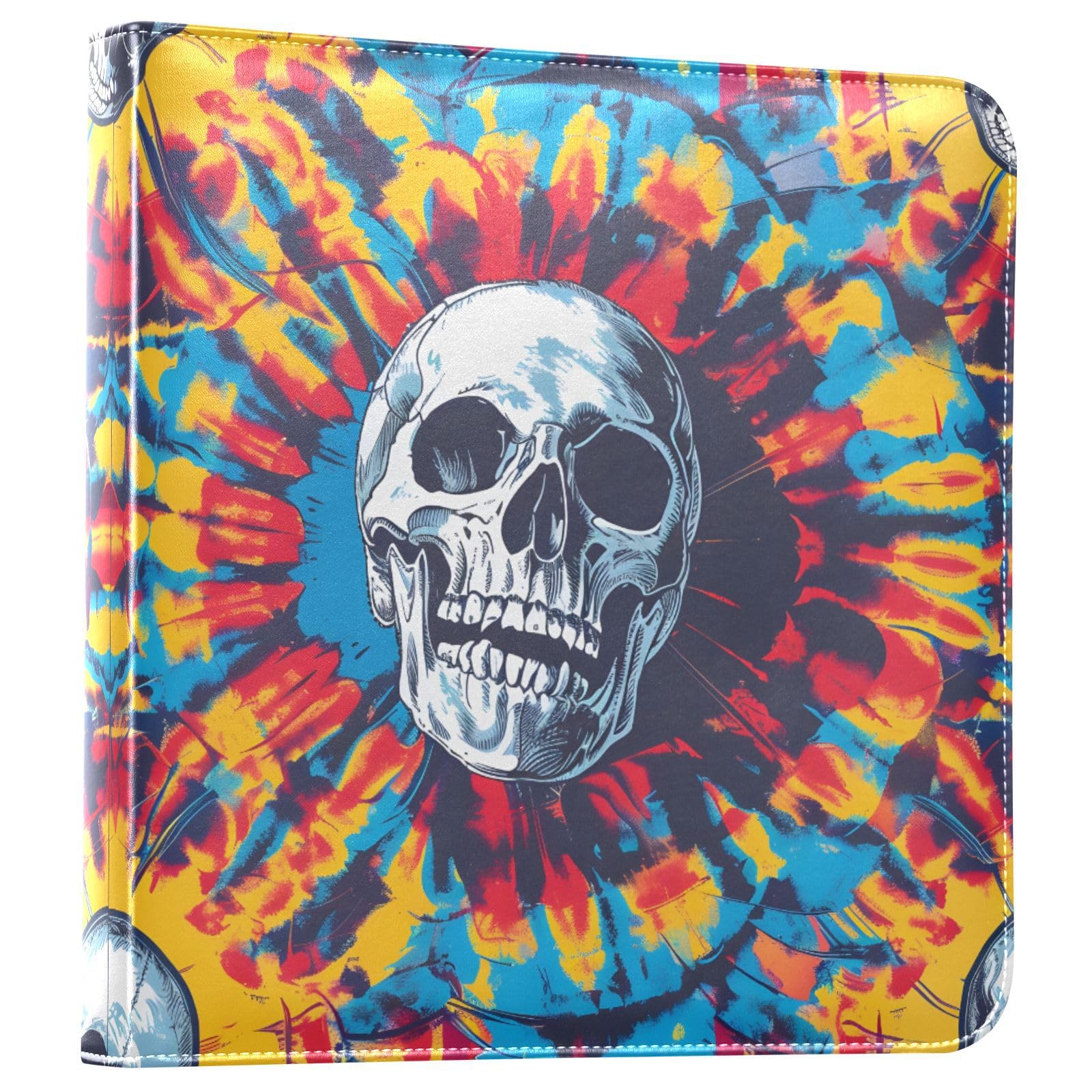 JIPONI Tie-dye Skull Large Photo Album, DIY Leather Cover Scrapbook Albums for 4x6 5x7 6x8 Pictures, Self Adhesive Memory Book for Wedding, Baby, Family