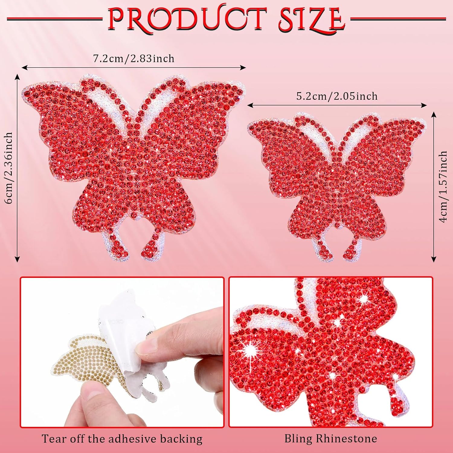 Frienda 8 Pcs Bling Butterfly Car Decals Women Car Stickers, Red image 2