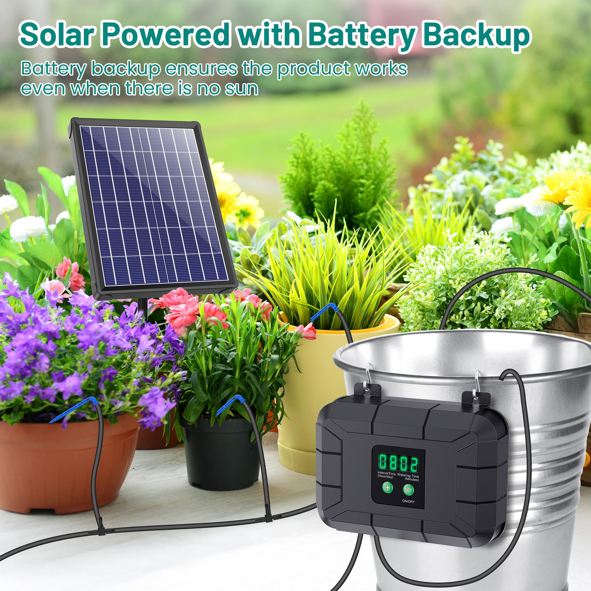 Bilingソーラー自動灌水システム 6V 2600mAh バッテリー内蔵 800mL/分 節水型 15鉢対応