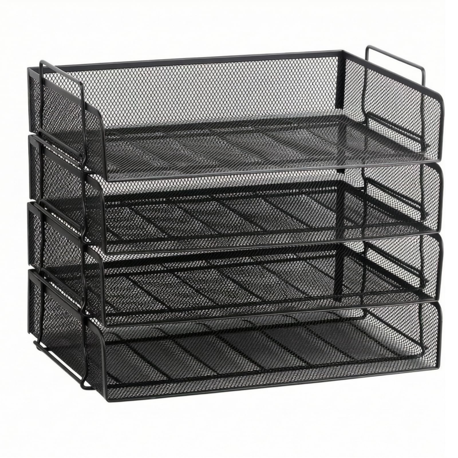 predolo Organizador Escritorio con 4 Bandejas Apilable Organizador Vertical Papeles Malla Clasificador Escritorio Metal Negro