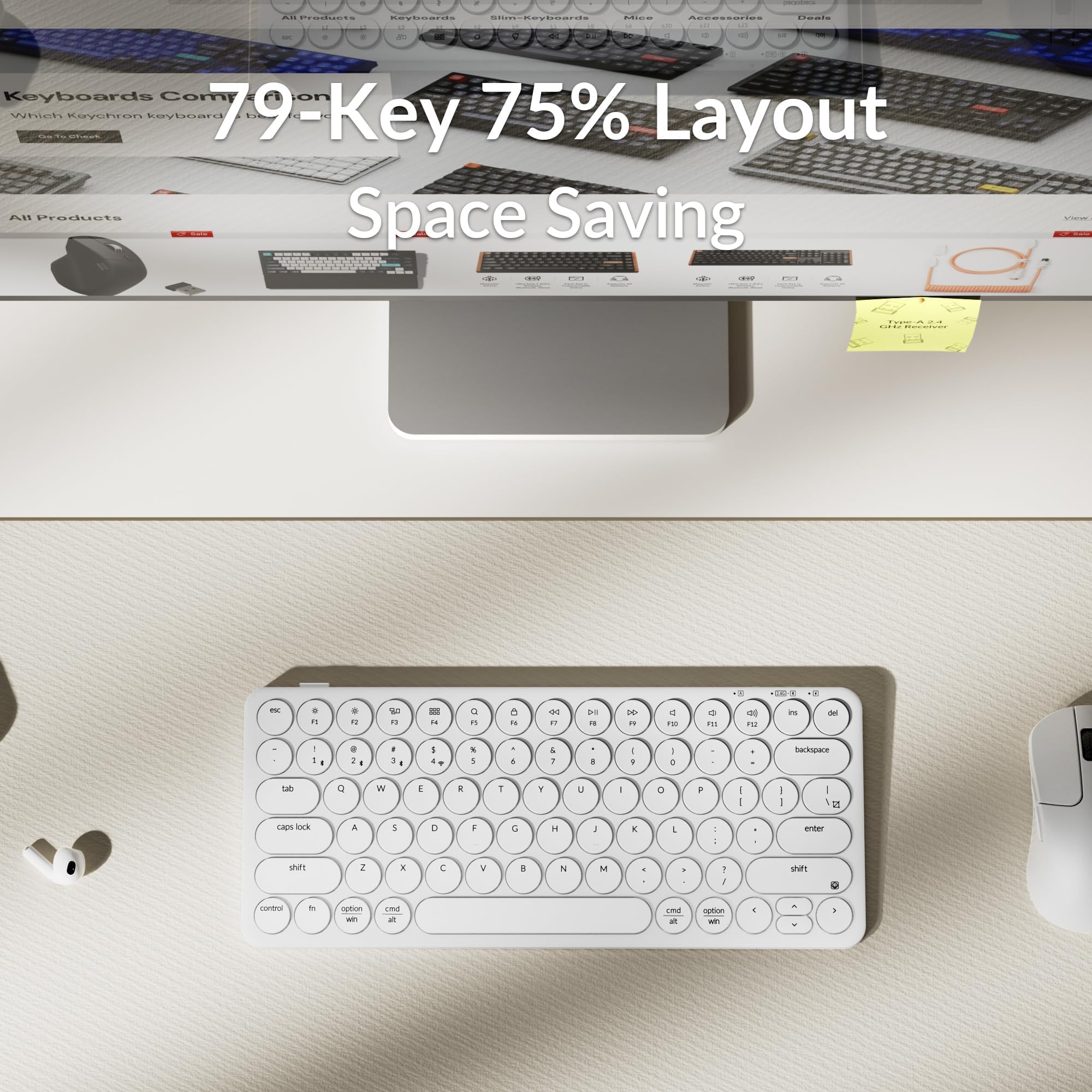 Keychron B3 Pro - Tastiera meccanica wireless ultra sottile al 75%, 2,4 GHz, Bluetooth 5.2 e connessione cablata, design leggero a basso profilo, connessione multi-dispositivo per Windows/Mac/tablet