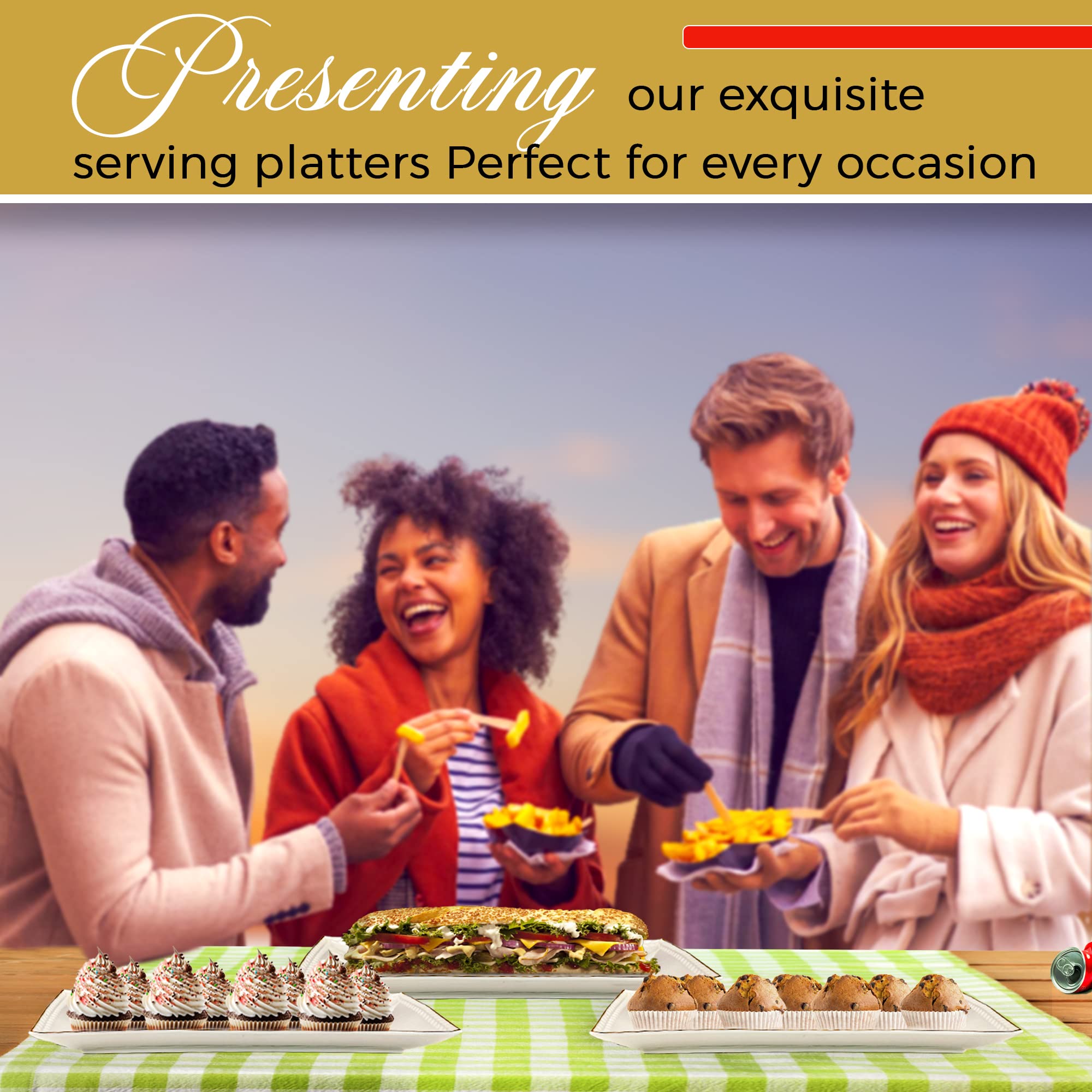 KASSEL Ceramic Serving Platter Set | 14â€?/12â€?/10â€? Rectangular Serving Trays for Entertaining at Parties and Weddings | Oven Safe Large Serving Trays for Tacos, Steak, and Cake