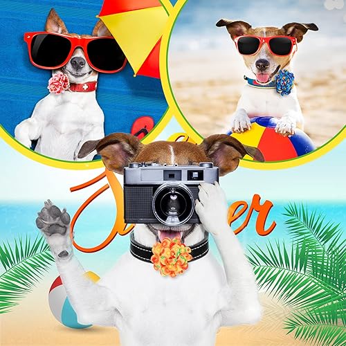 Miniatura 6 de Hillban Juego de 80 piezas de collar de perro con flores hawaianas de verano para perros, accesorios de aseo para cachorros, gatos, adorno de