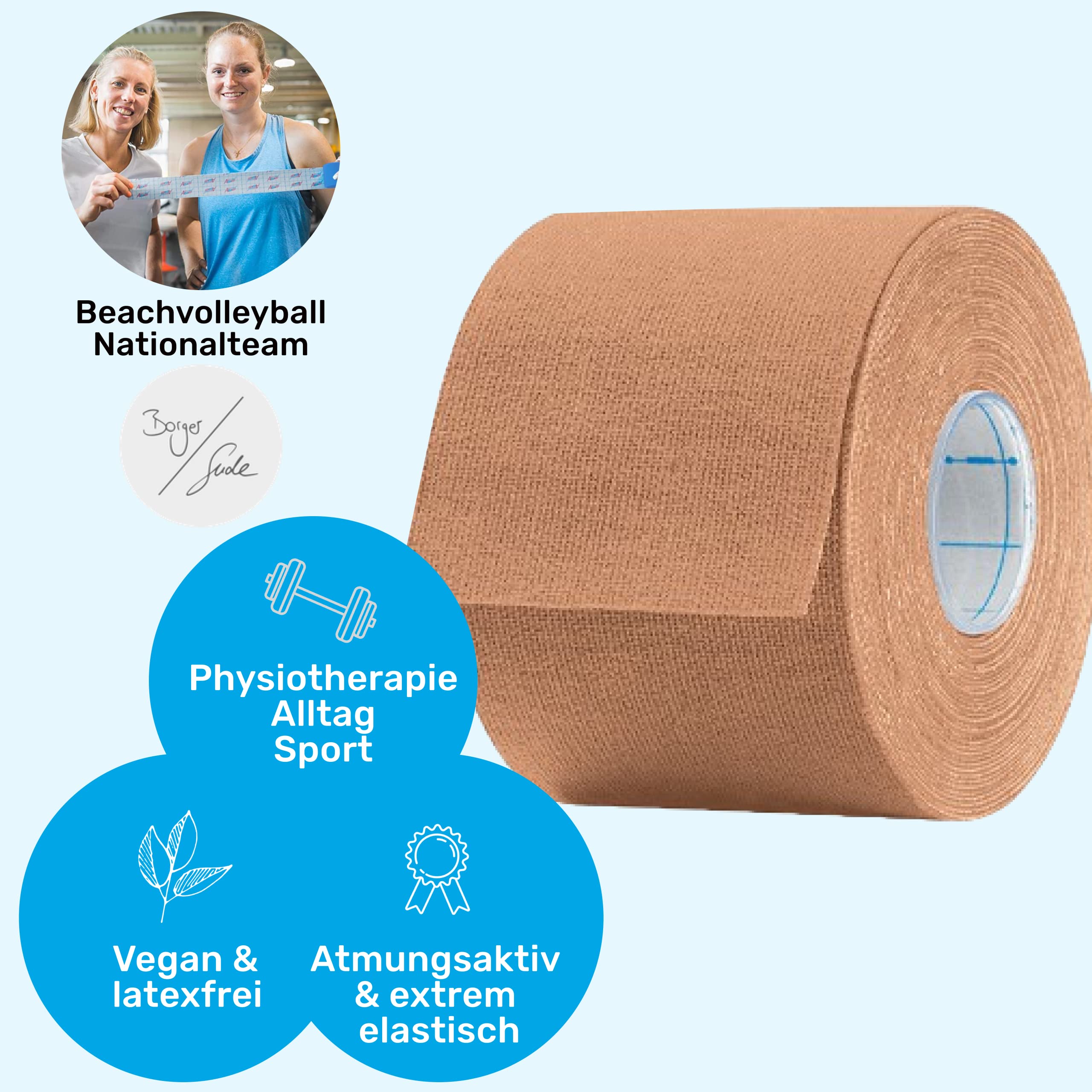 AKTIMED Tape CLASSIC Physiotape – Sporttape elastisch & wasserfest – Dermatest „sehr gut“ – Physio Tape atmungsaktiv & hautfreundlich – Tape Kinesologie/Kinesiologie Tapes (Beige)