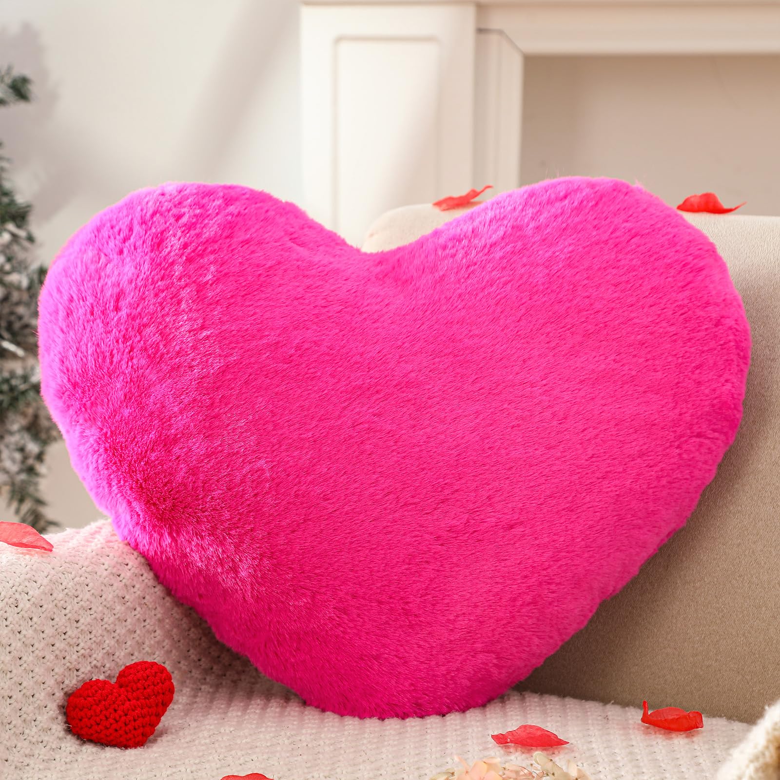 YRXRUS Heart Pillows, Love Heart Shaped Pillow, Small Cute Rose Heart Pillows for Gifts, Faux Rabbit Throw Pillows for Her, Kids, Girls Home