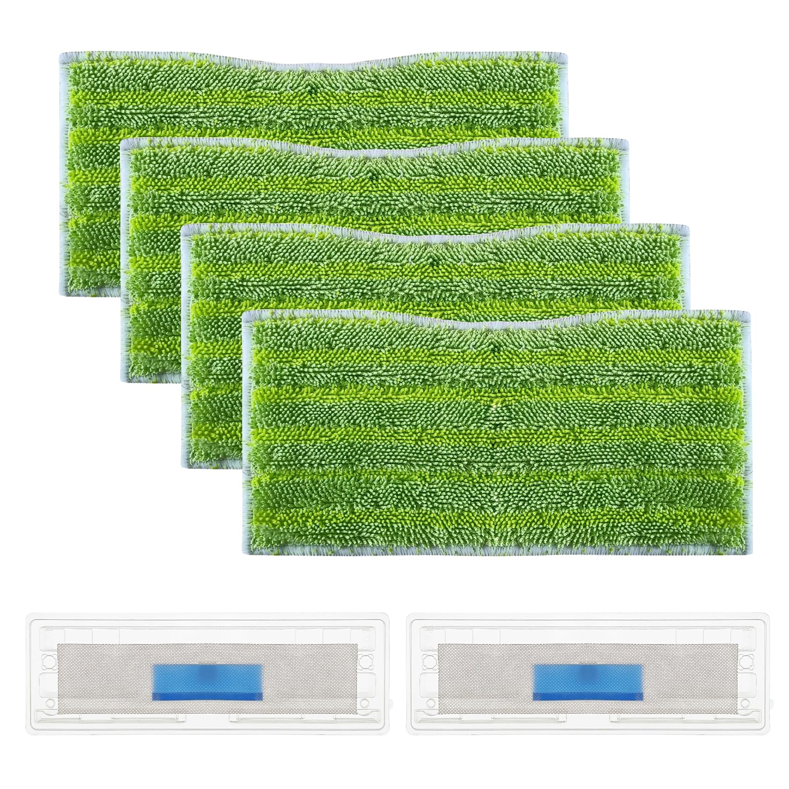 EUNEWR Mop Pad Refills Compatible with Shark VACMOP VM252 VM200 VM205 VM190 Model, 4 Pcs Reusable and Washable Refills + 2 Dirt Chambers, Replacement Vacuum Mop Pad for Shark Vac Mop (White)